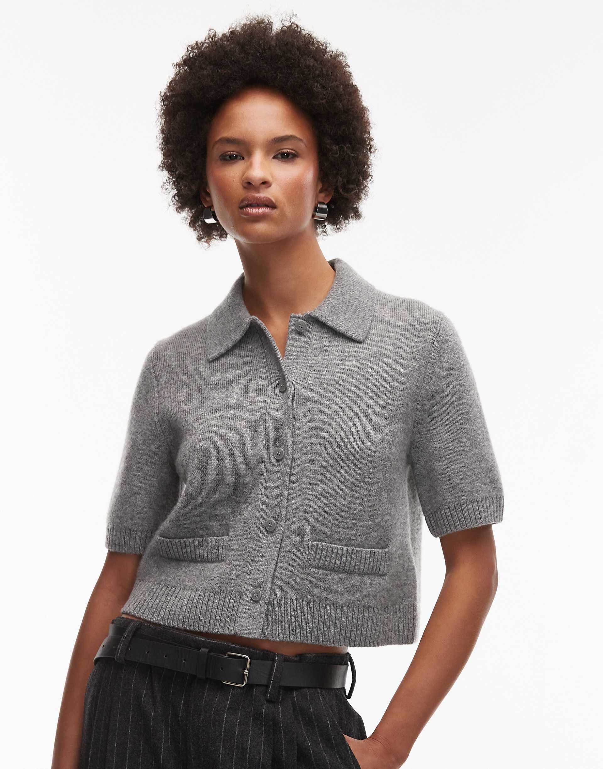& Other Stories short sleeve wool cardigan jacket in gray with lining