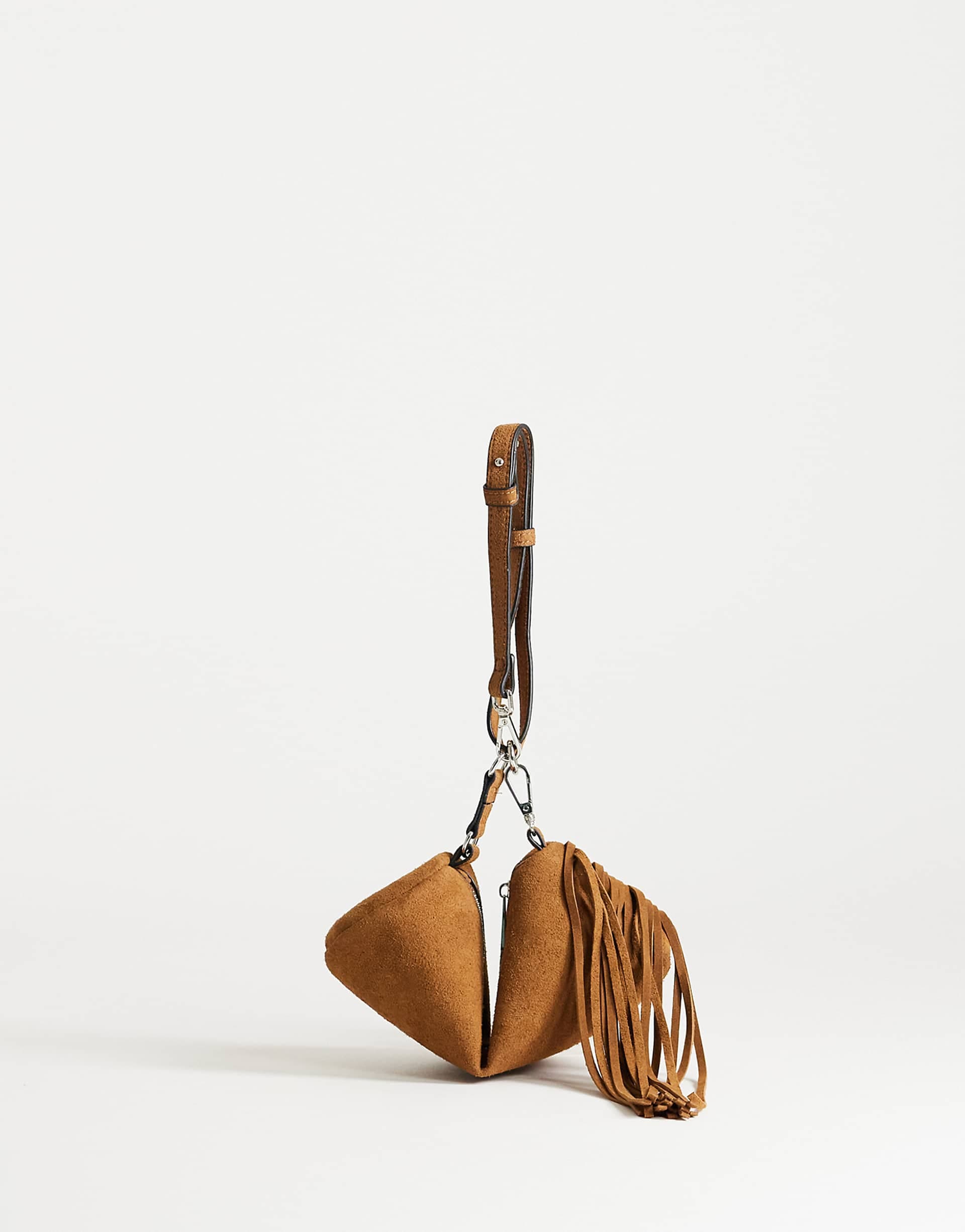 Topshop Jemma small real leather tassel shoulder bag in tan