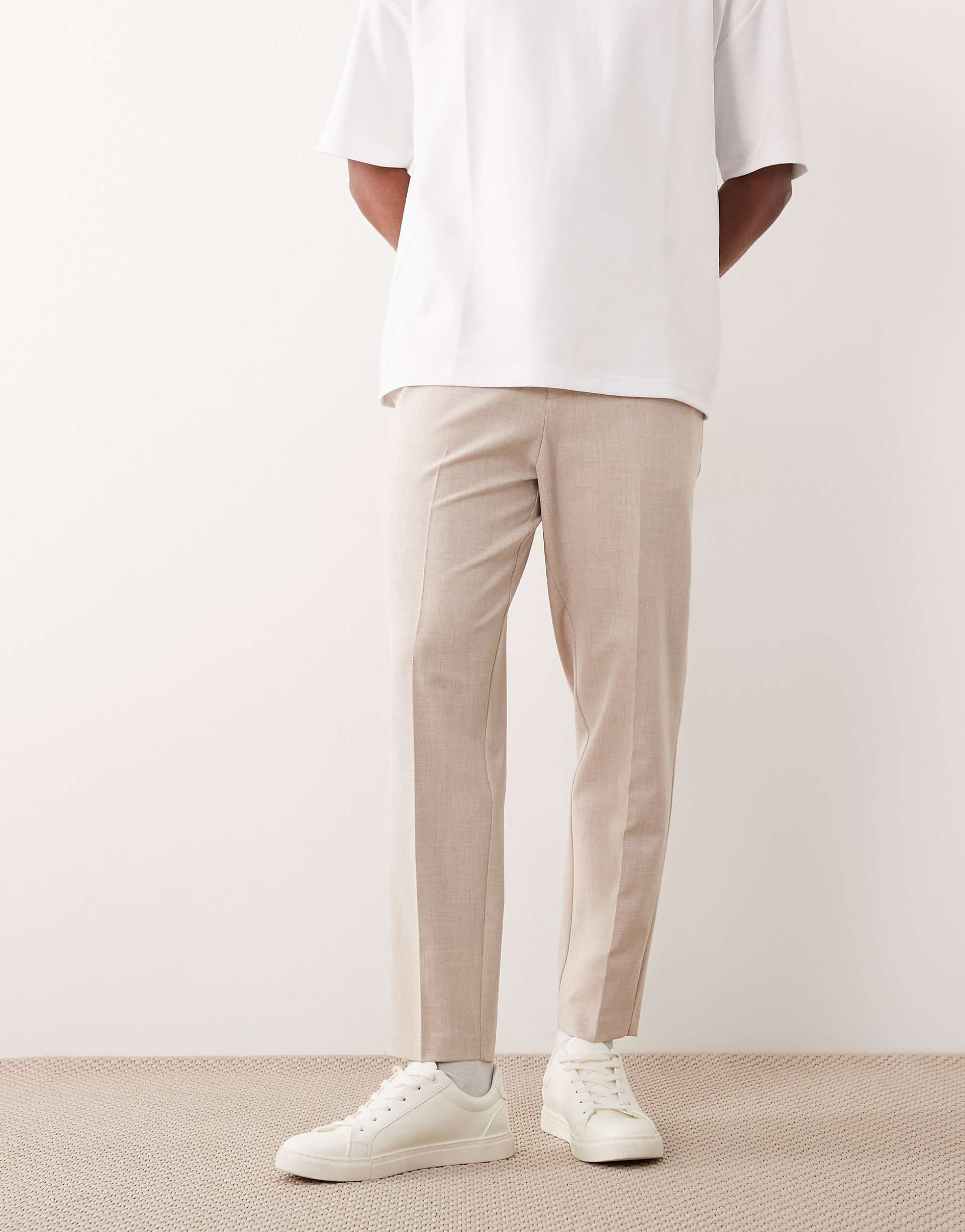 ASOS DESIGN tailored comfort stretch tapered pants in stone with elastic waist