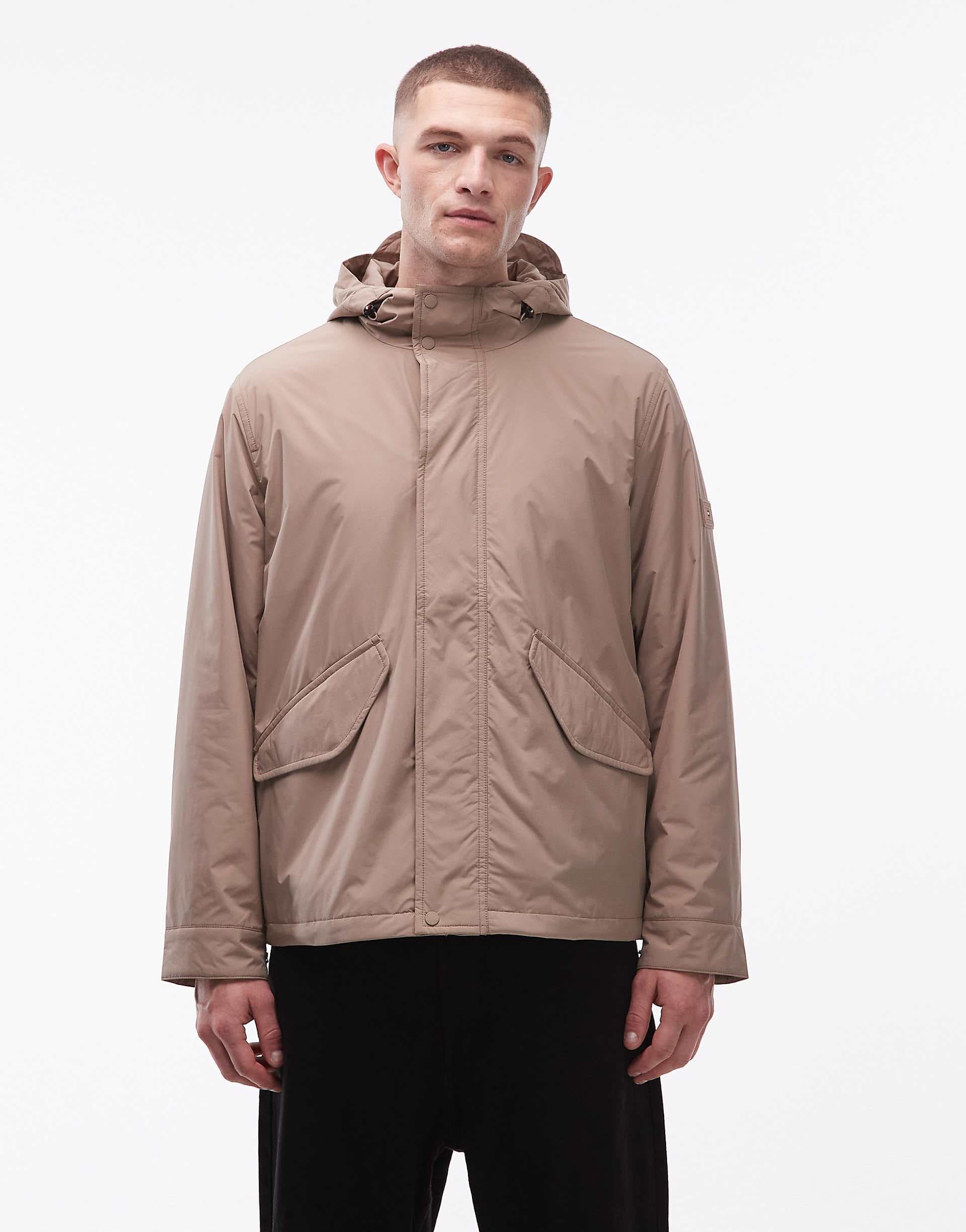 Tommy Hilfiger packable hooded rain jacket in tan
