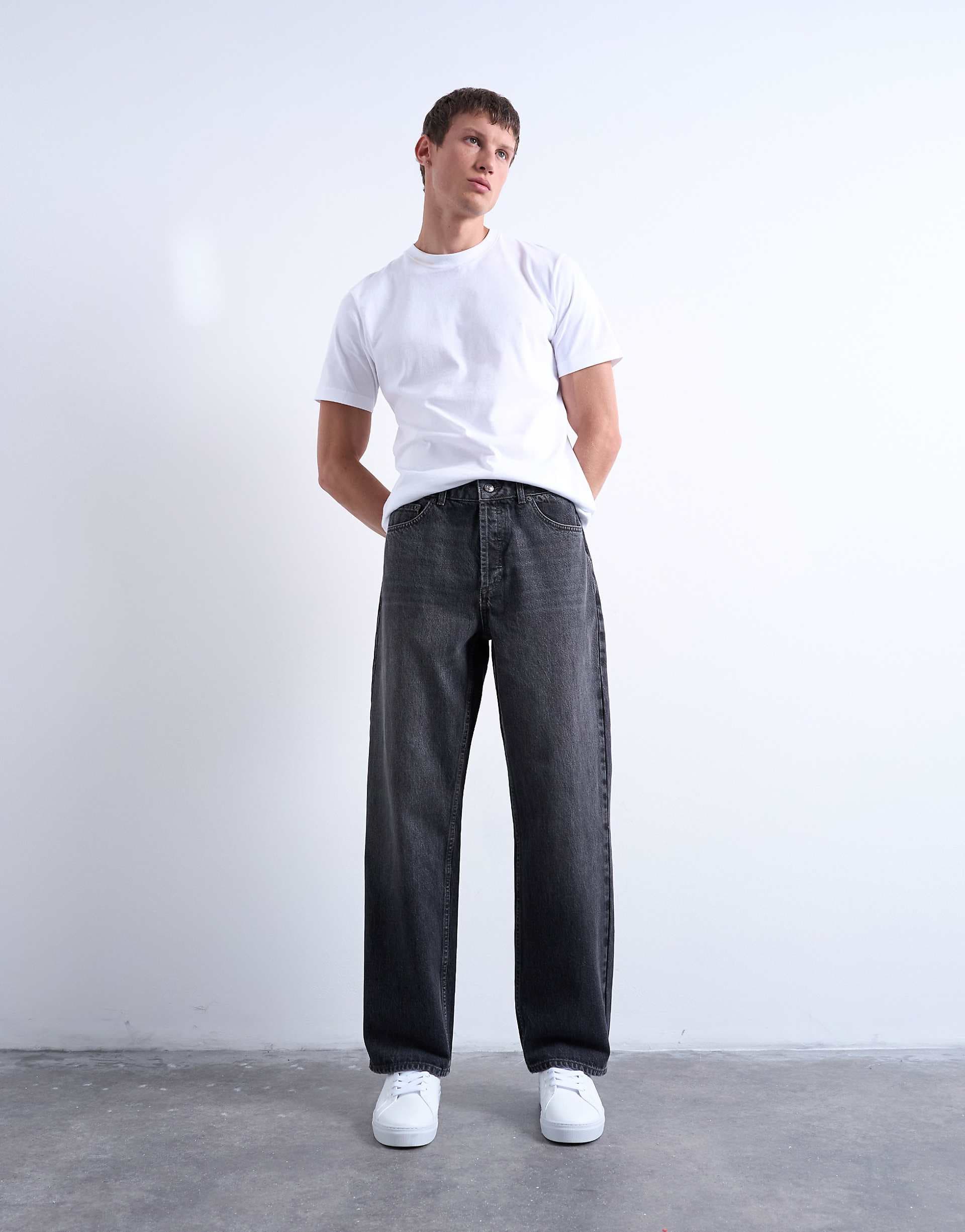 Topman rigid baggy jean in washed black