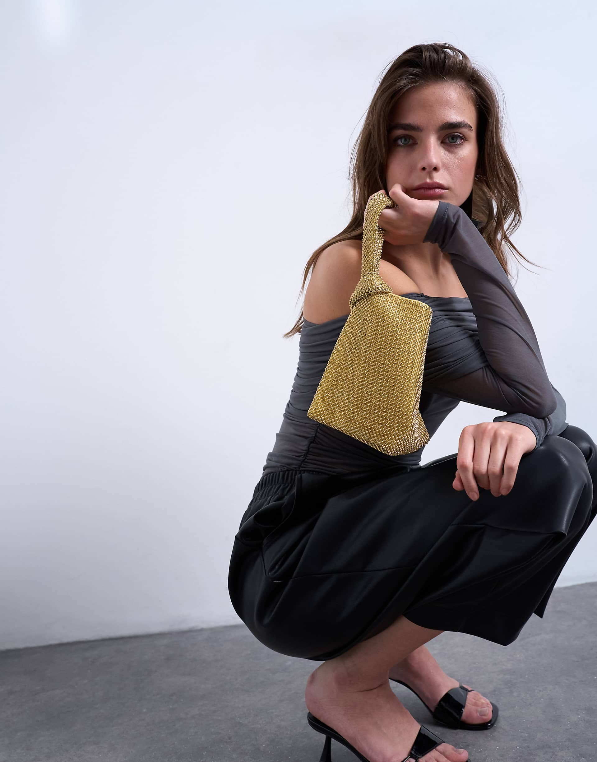 Topshop Gwyn embellished knot small clutch purse in gold