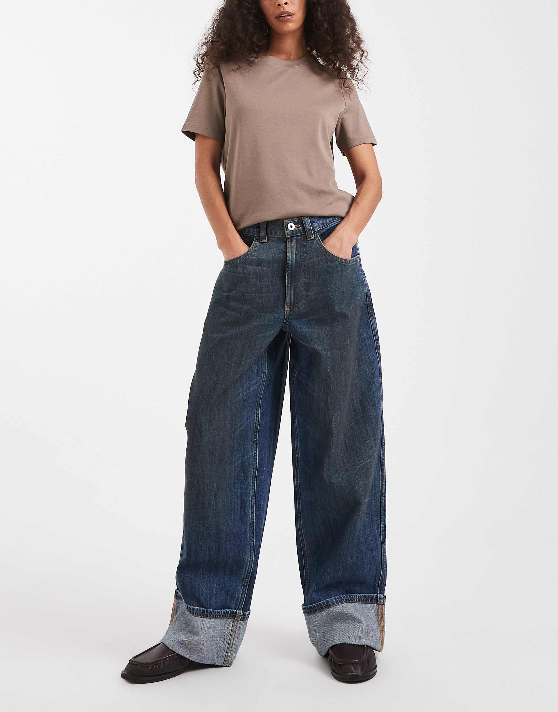 COLLUSION turn-up jeans in dark blue