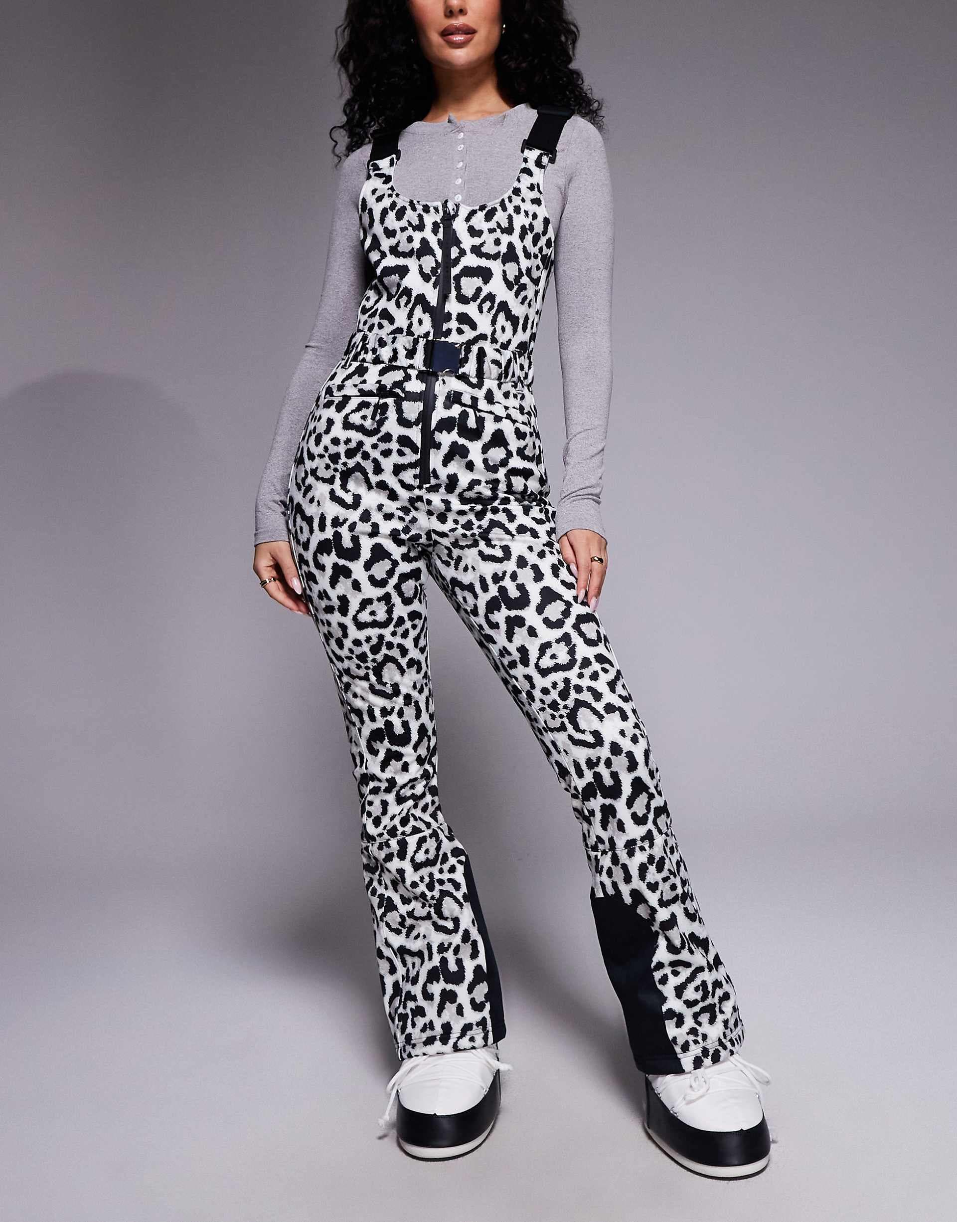 ASOS 4505 Hourglass Ski soft shell belted water repellent bib salopettes in snow leopard