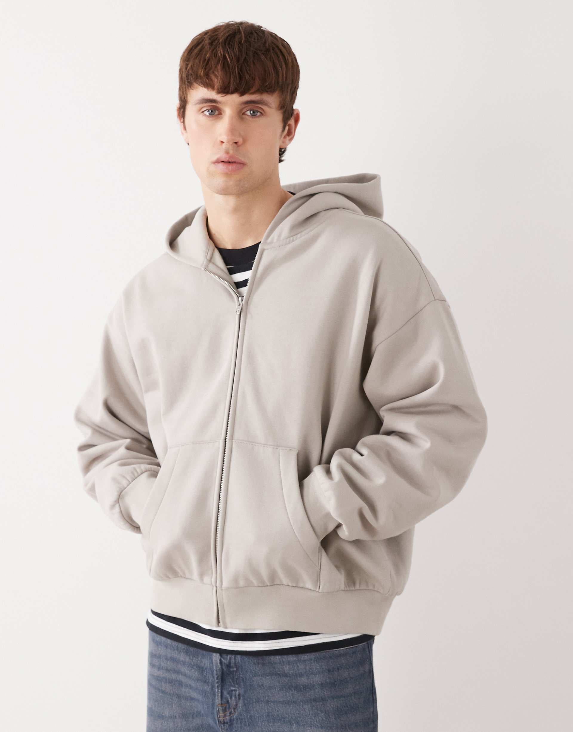 Weekday oversized zip up hoodie in light gray