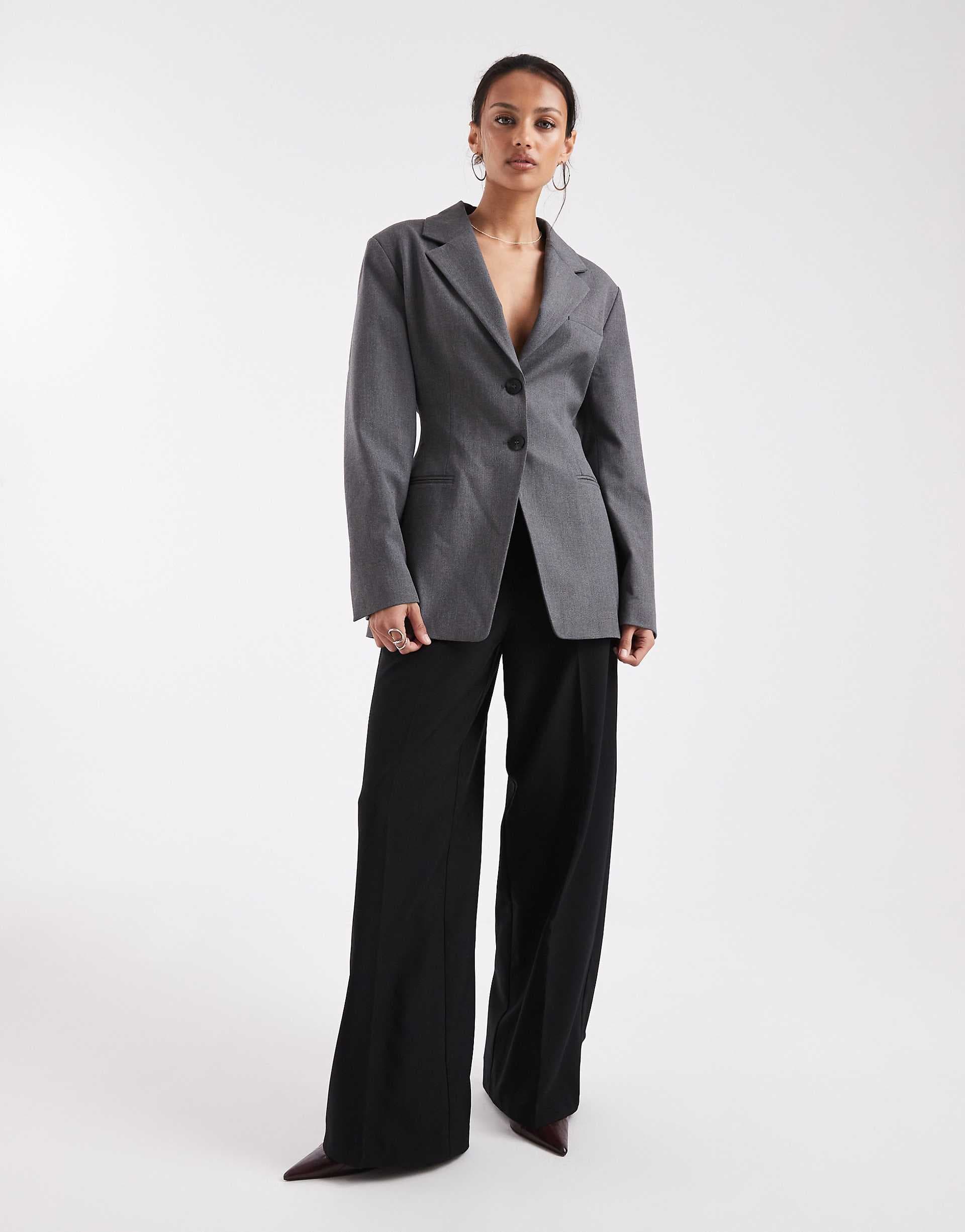 ASOS DESIGN cinch blazer in gray