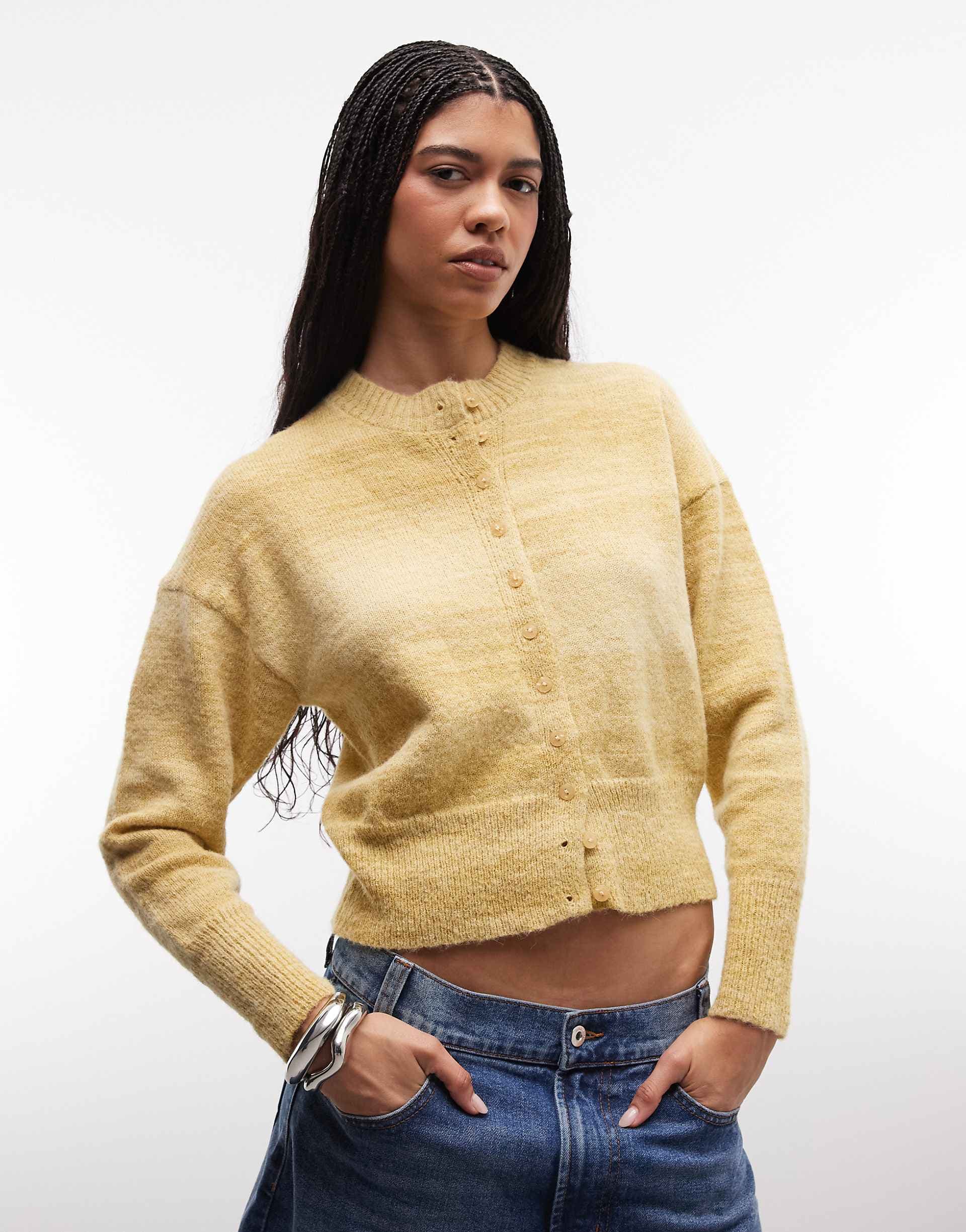Daisy Street fitted waist cardigan in muted yellow