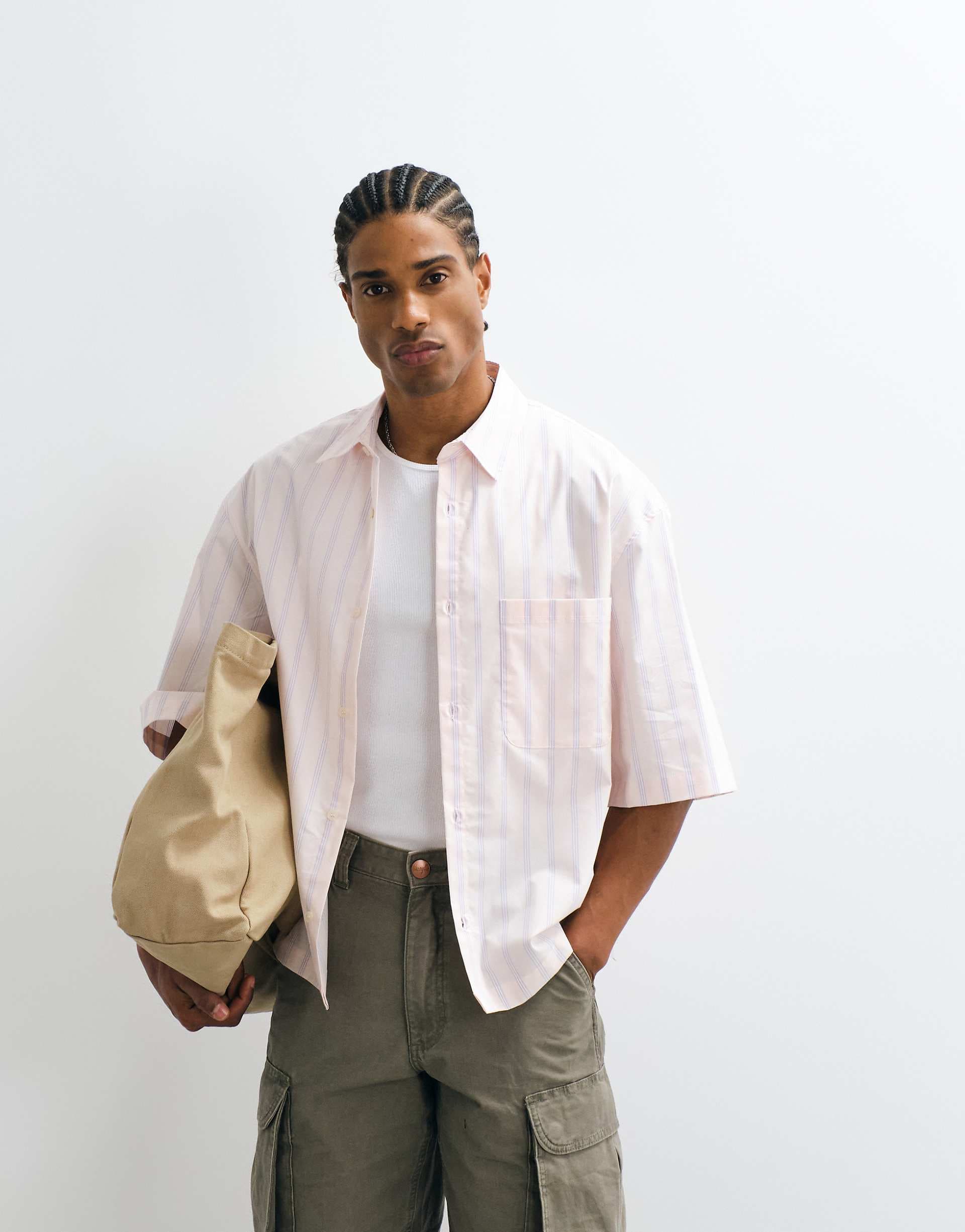 ASOS DESIGN boxy oversized striped shirt in pink