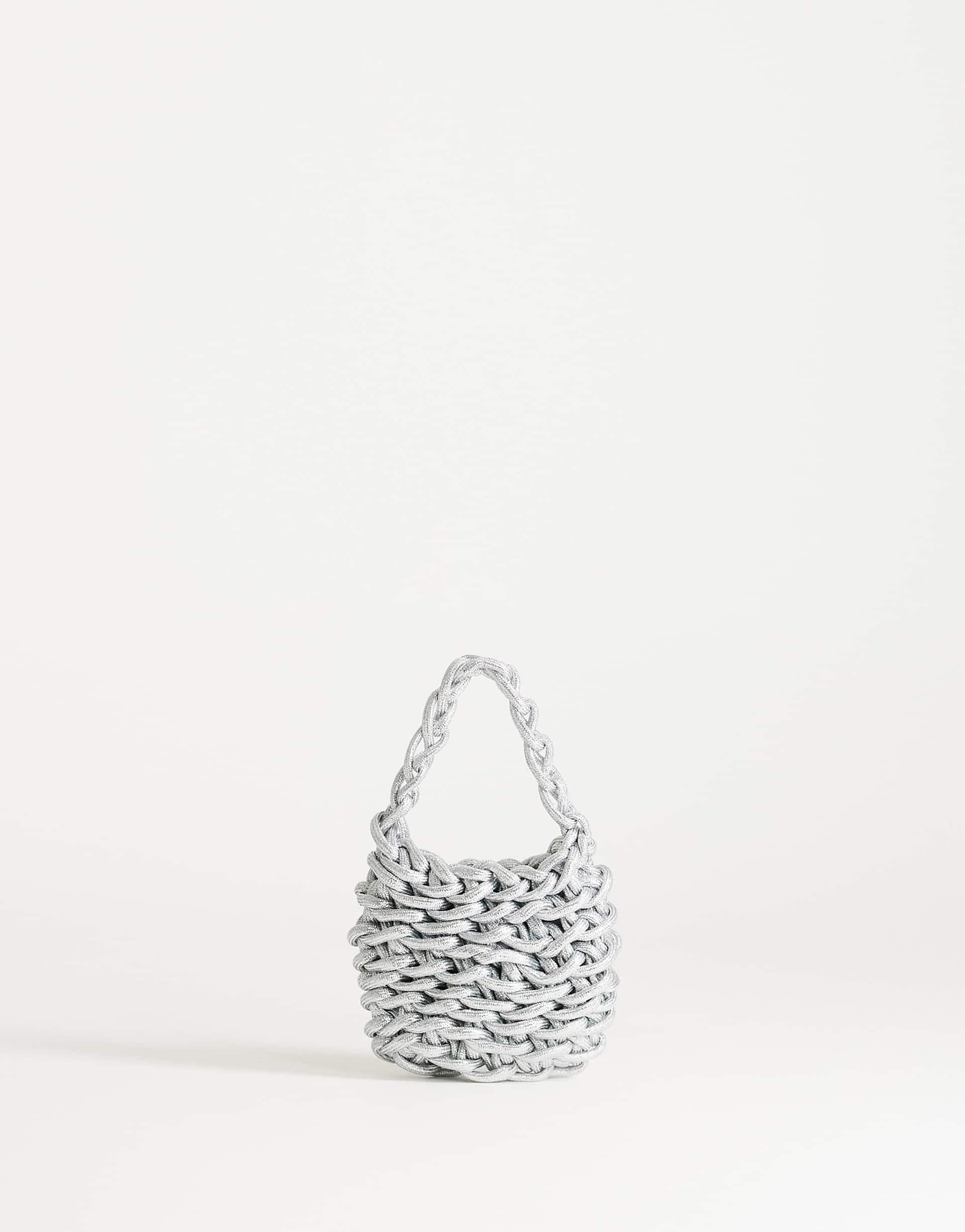Topshop Morgan small weave grab bag in silver