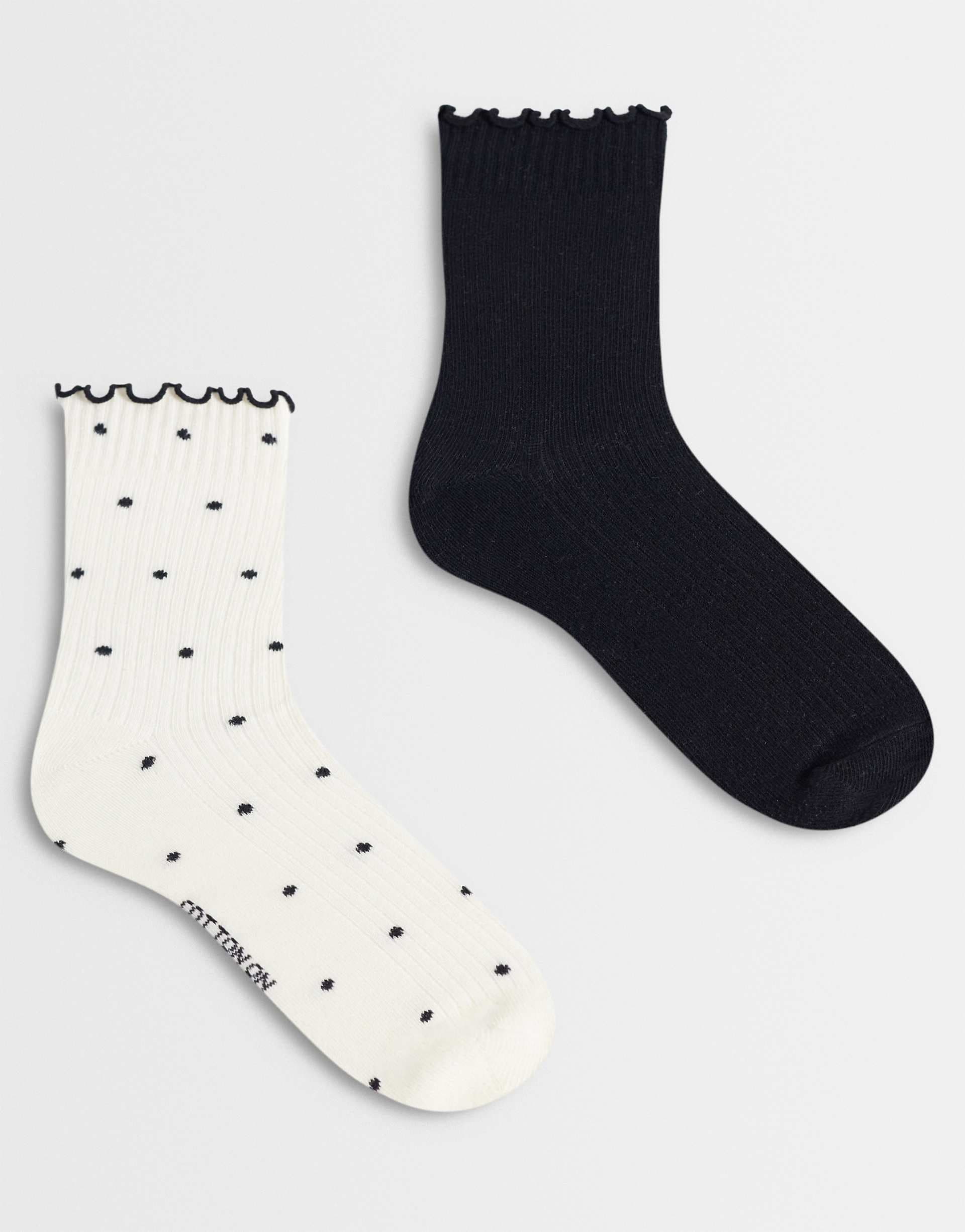 Cotton On 2pk The perfect pair frill ribbed ankle socks in black white