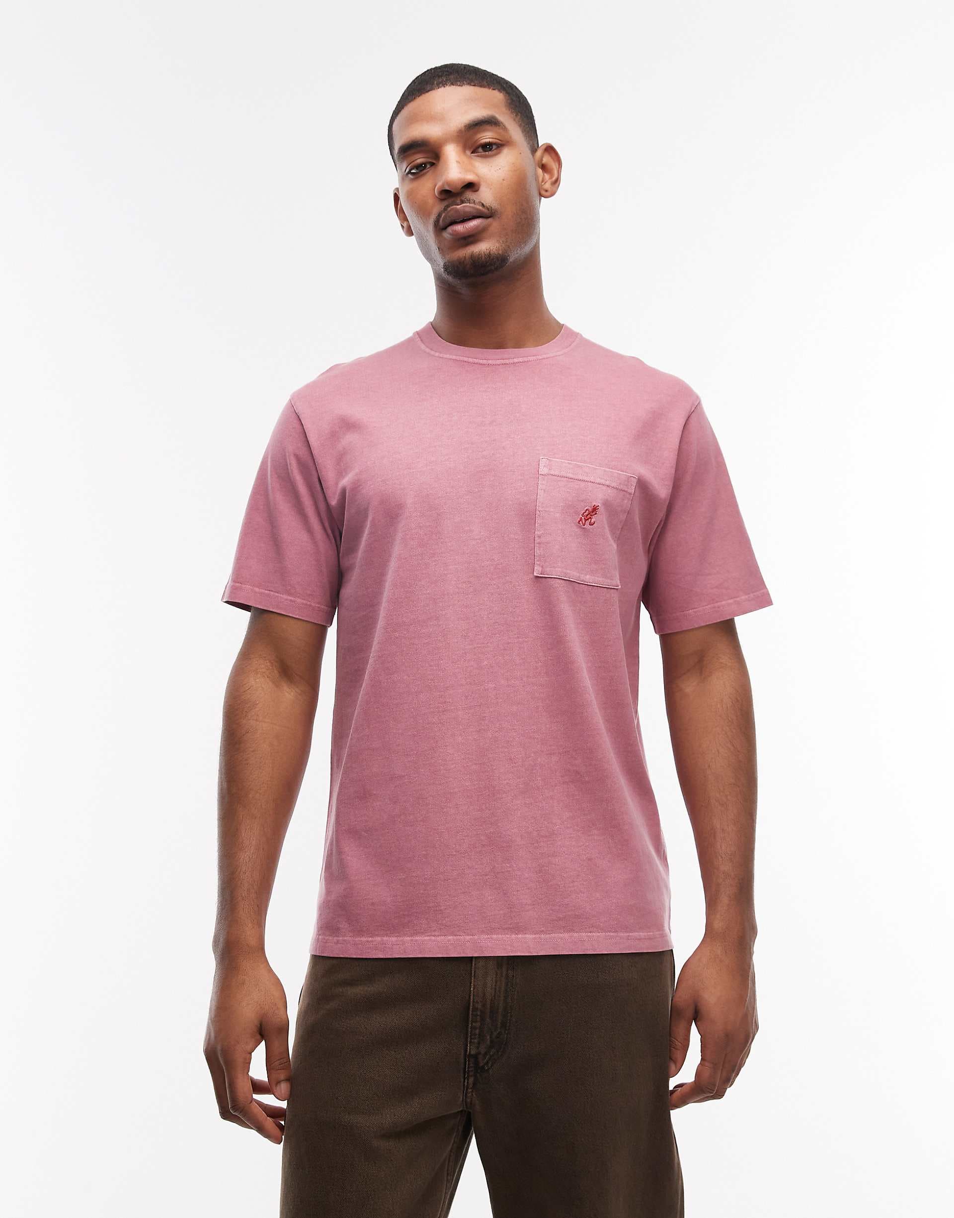 Gramicci one point short sleeve pigment dyed T-shirt in red pigment