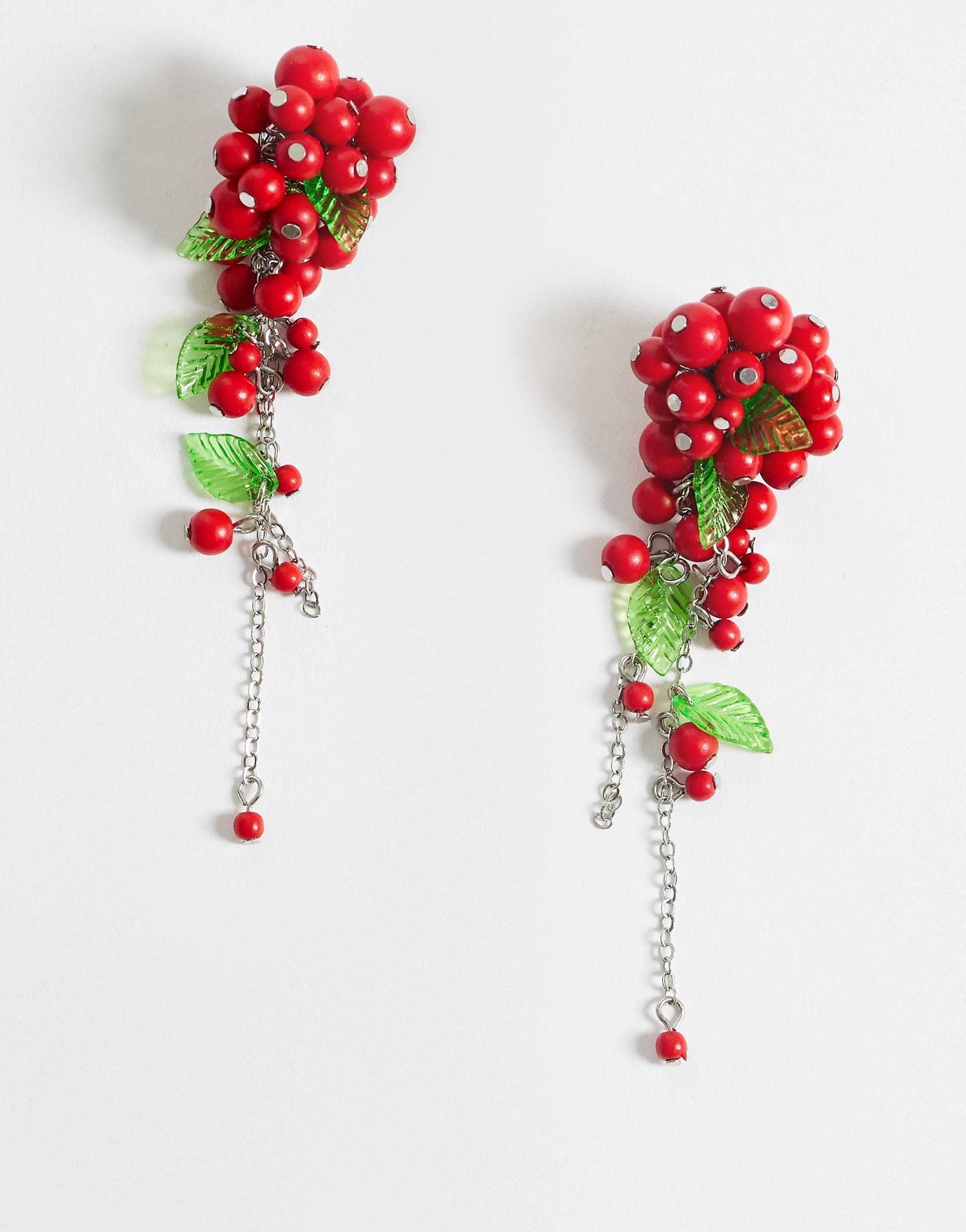 ASOS DESIGN earrings with waterfall bead and leaf design in red