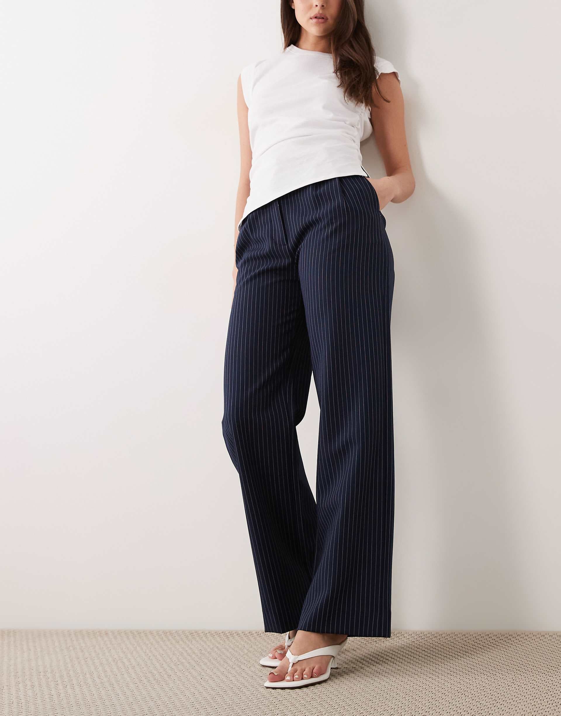 Abercrombie & Fitch ultra high rise sloane pants in navy pinstripes