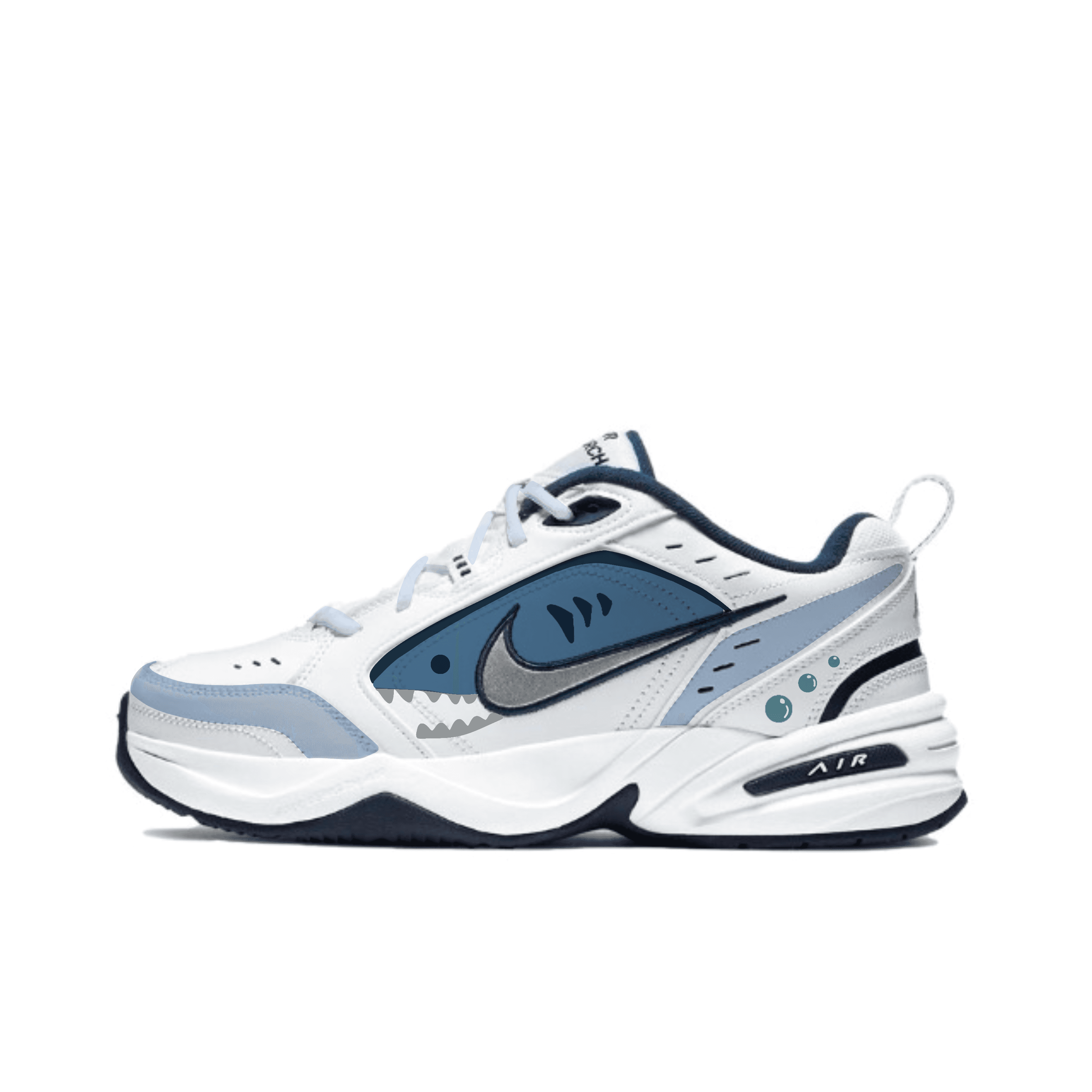 Nike Air Monarch 4 Anti-Slip And Wear-Resistant Height Increasing Low-Top Chunky Sneakers Unisex Blue White
