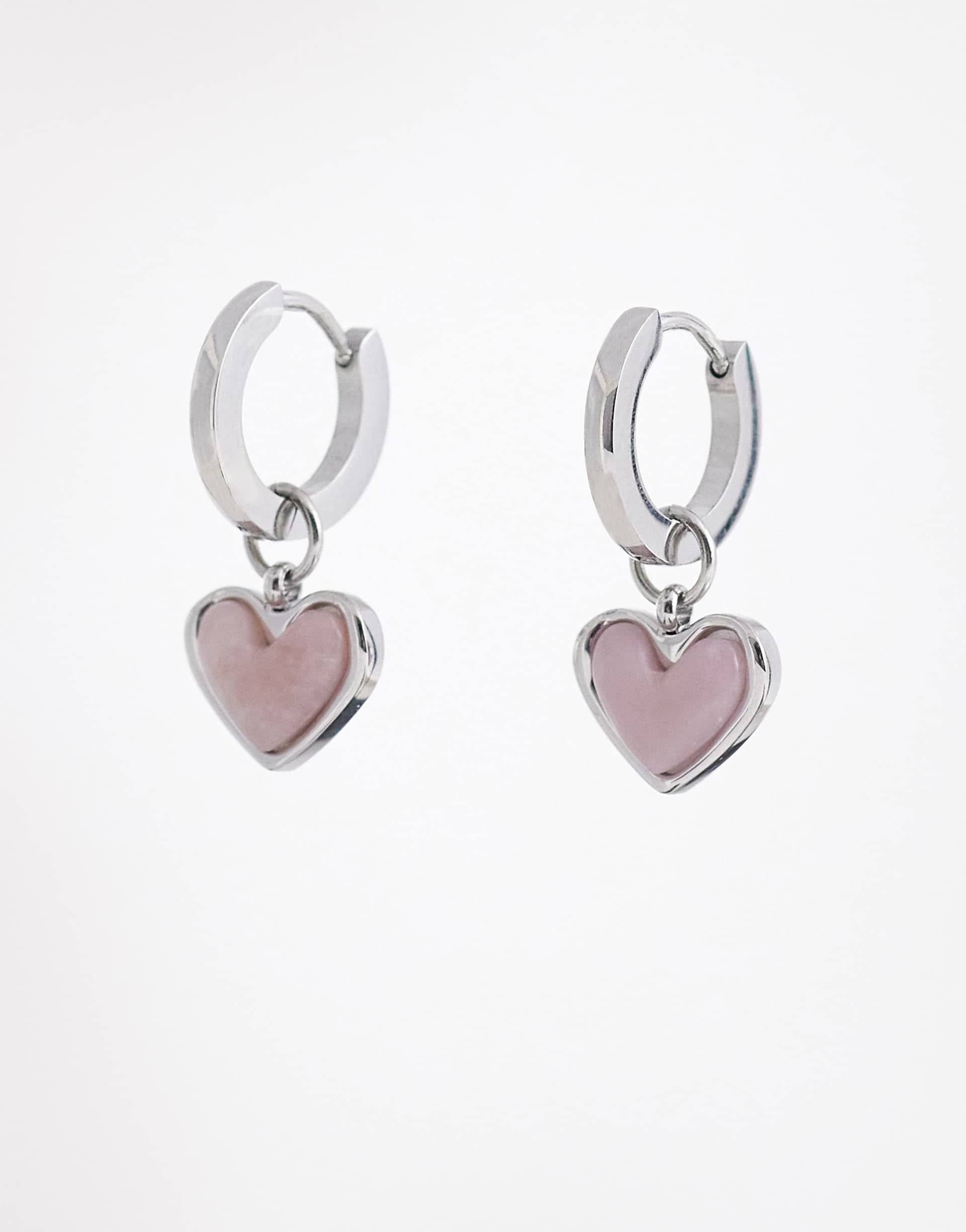 Abbott Lyon pale pink opal heart huggie hoop earrings in silver
