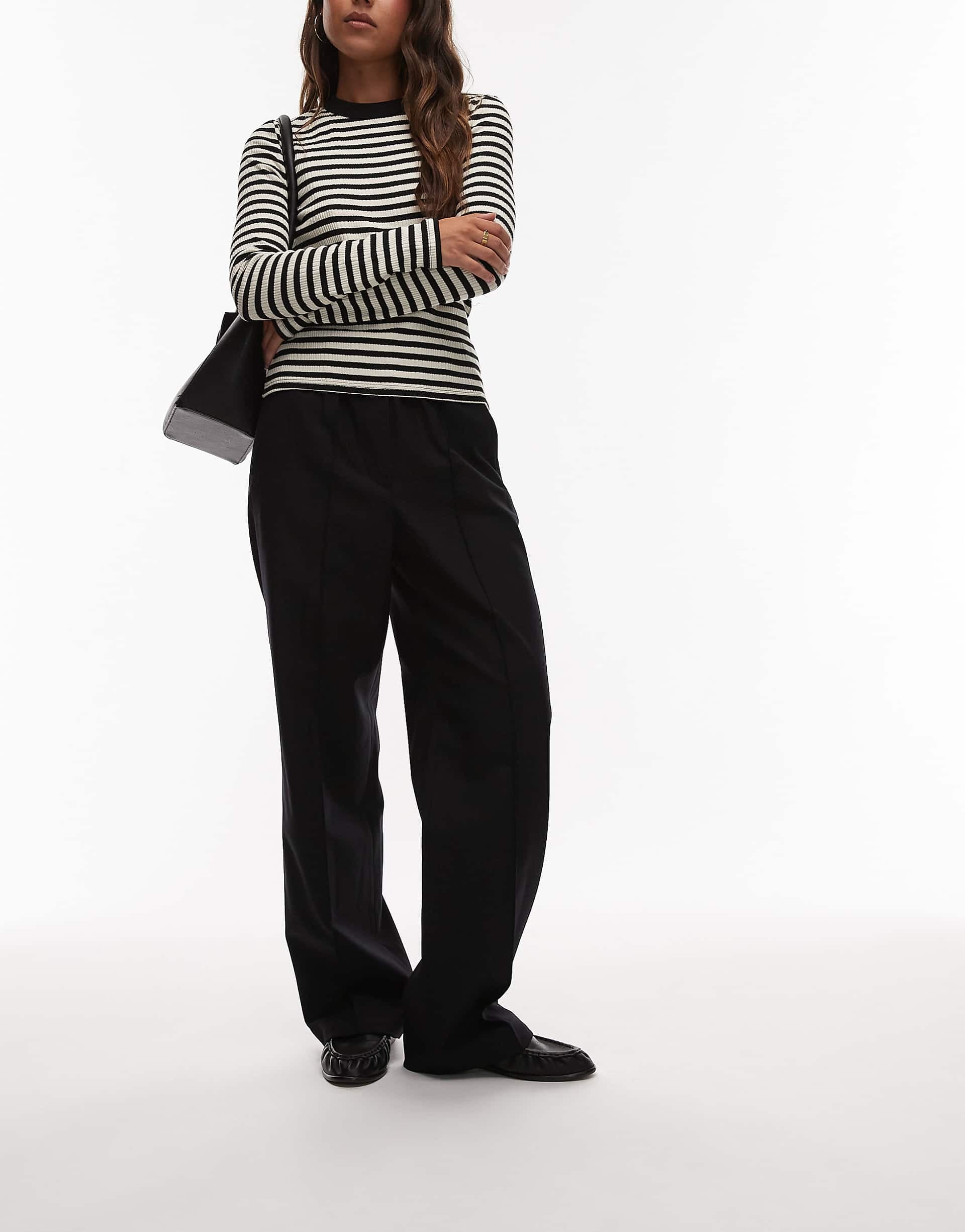 ARKET wool mix flannel straight leg pants with elastic waist in black