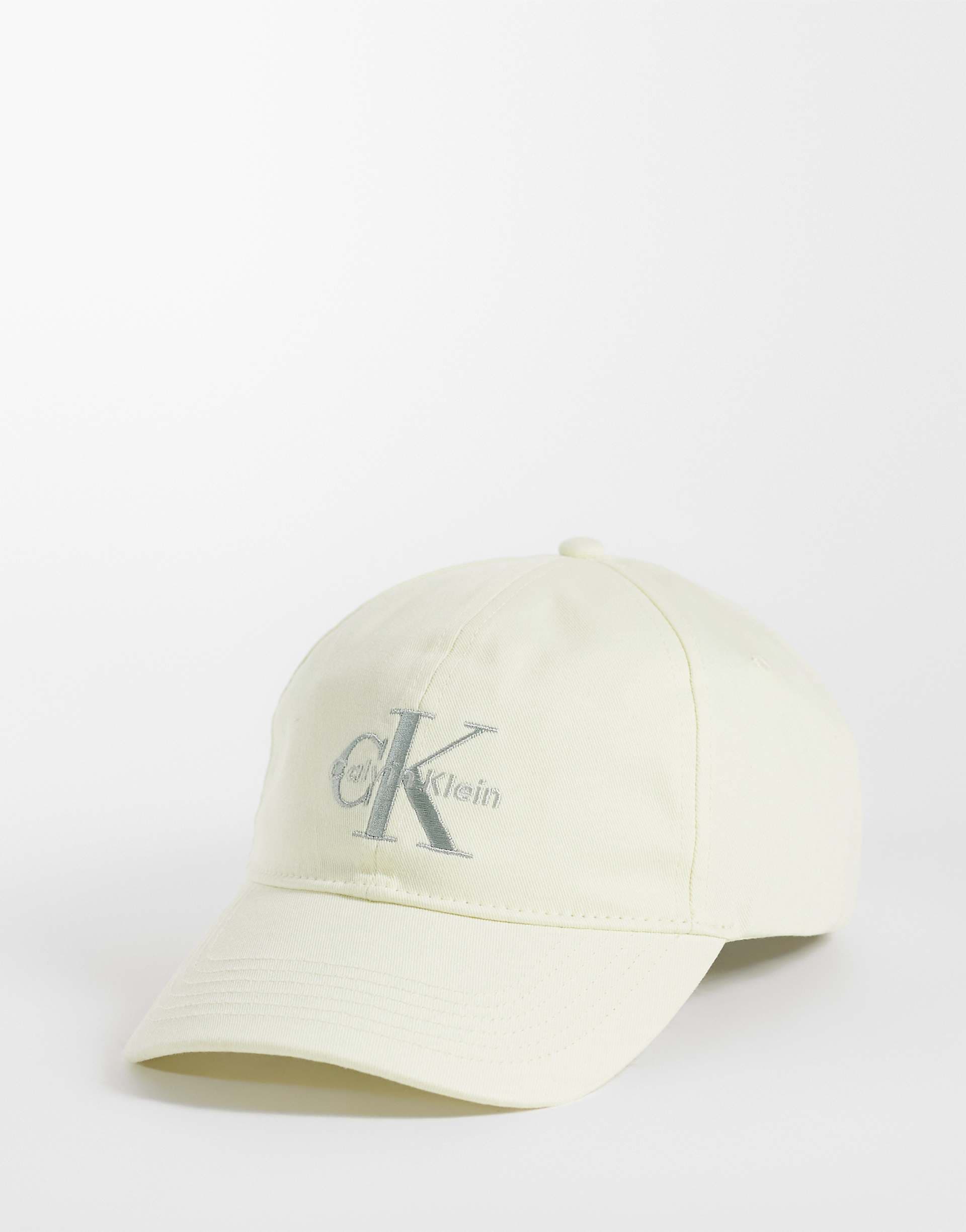 Calvin Klein Jeans silver embroidery logo baseball cap in cream