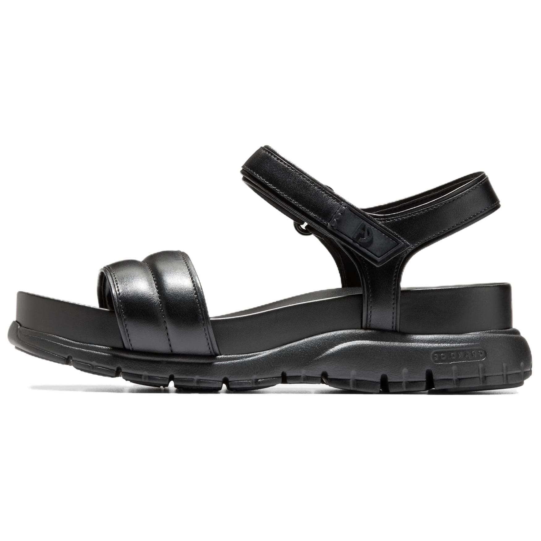 COLE HAAN ZEROGRAND Series Calfskin Round Toe Thick Sole Hook-and-Loop Strap Sandals Women's Black