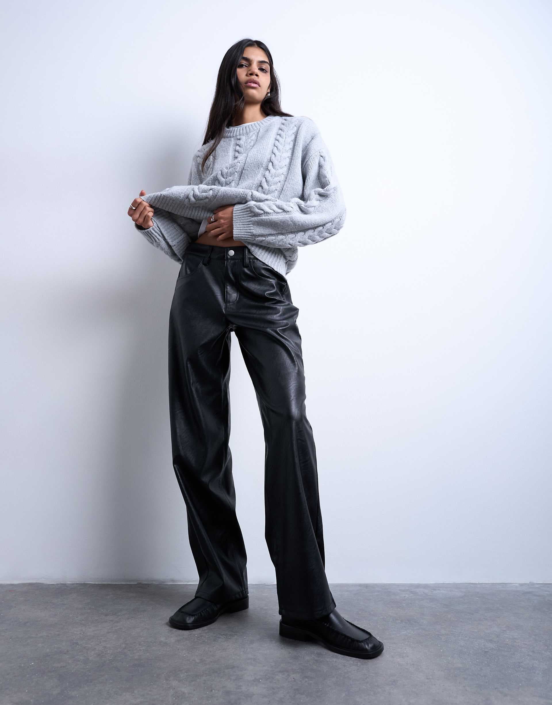 Topshop faux leather cinch pants in black