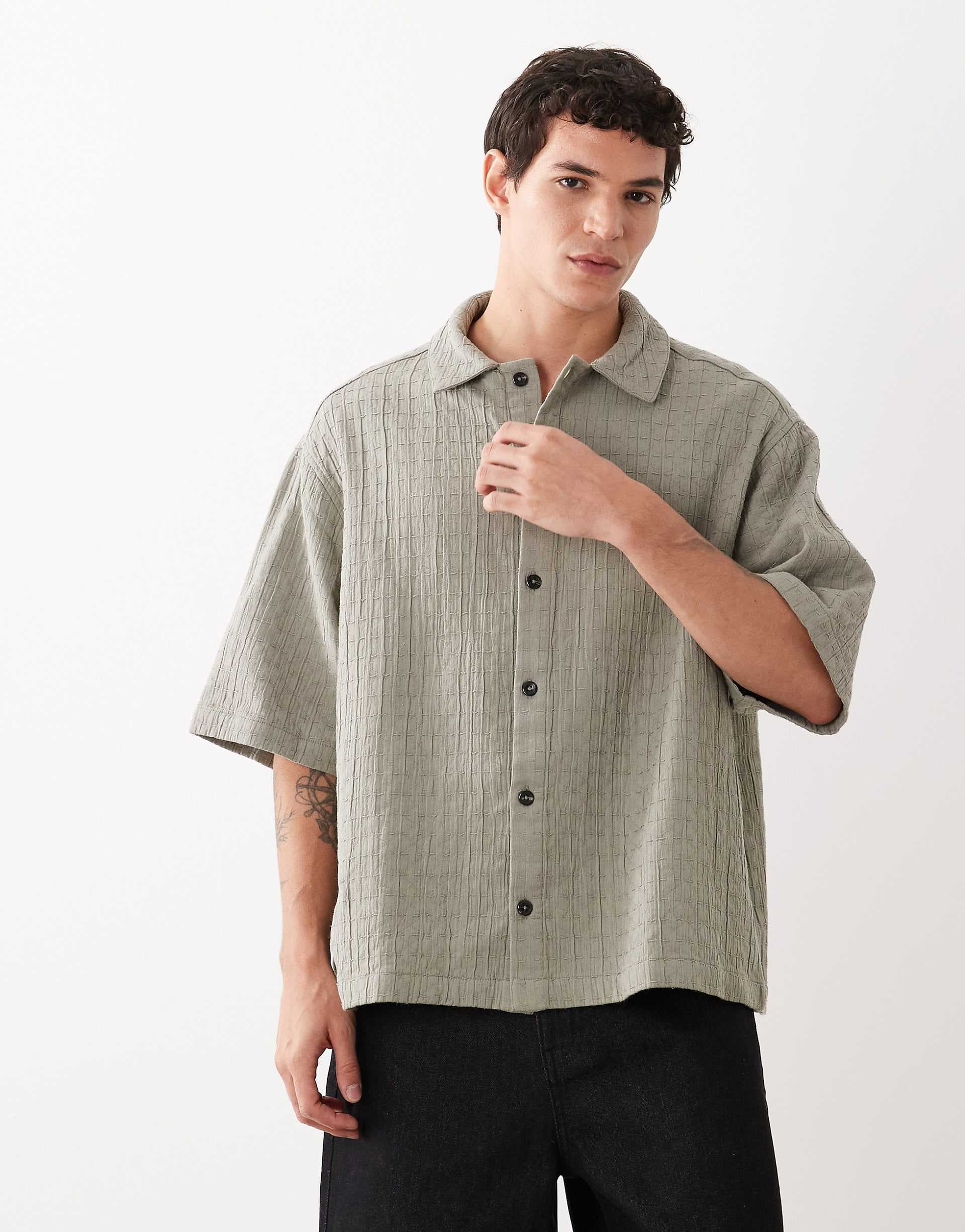ASOS DESIGN oversized quilted look shirt in khaki
