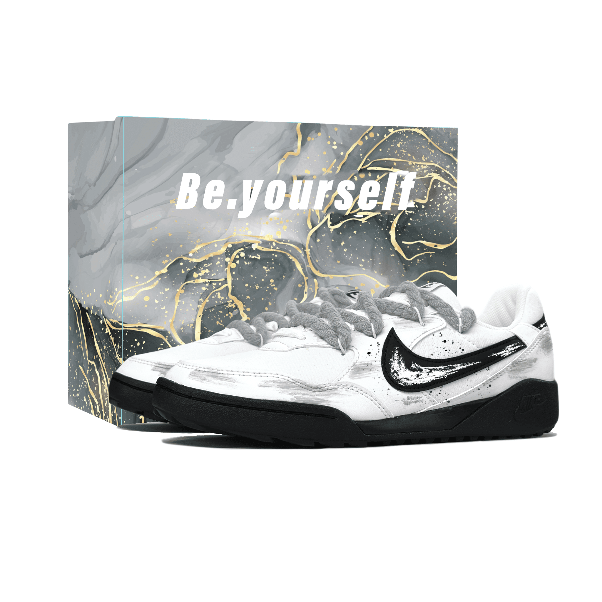 Custom Sneakers Nike Terra Manta Synthetic Leather Gift Bag Style Low-Top Casual Shoes Unisex Black/White