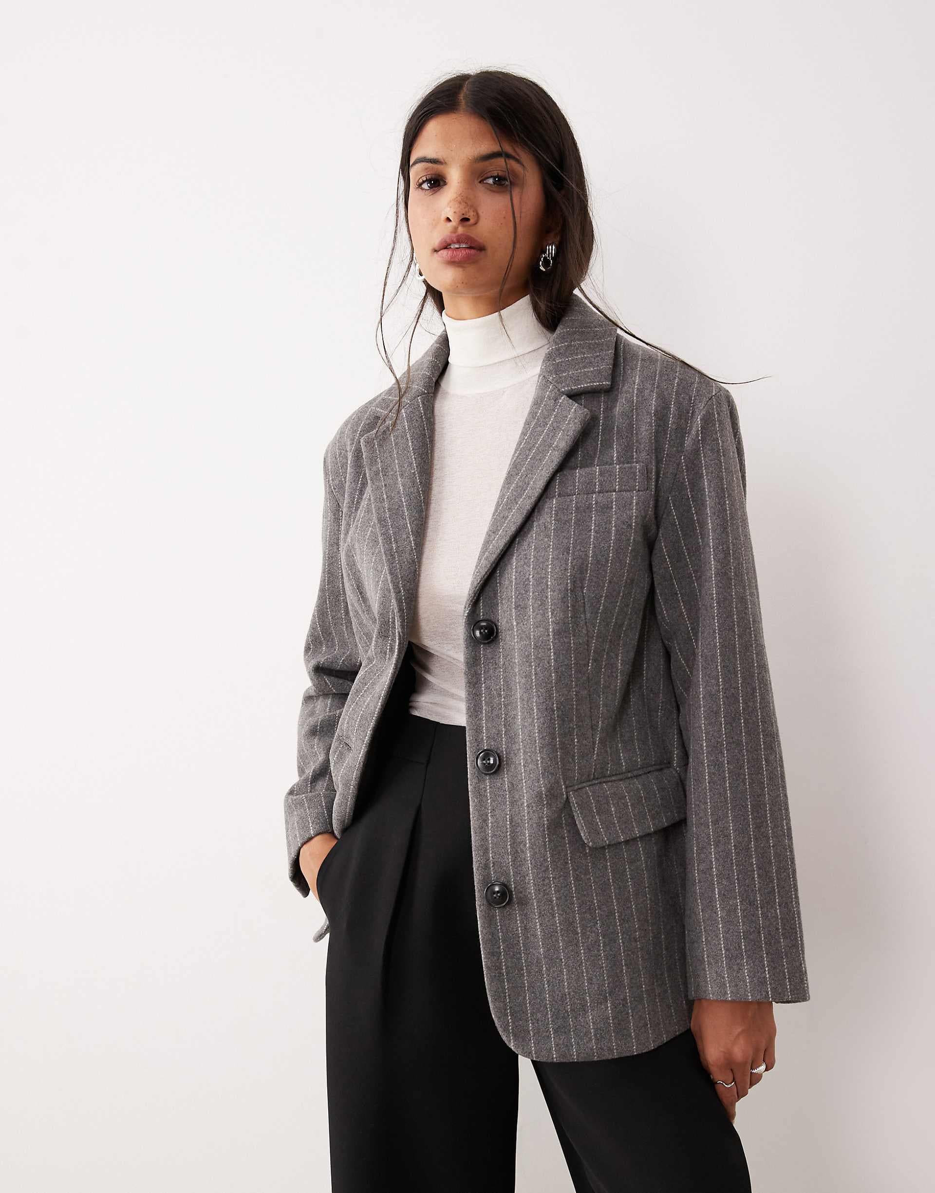 JDY tailored blazer with wool in gray pinstripe
