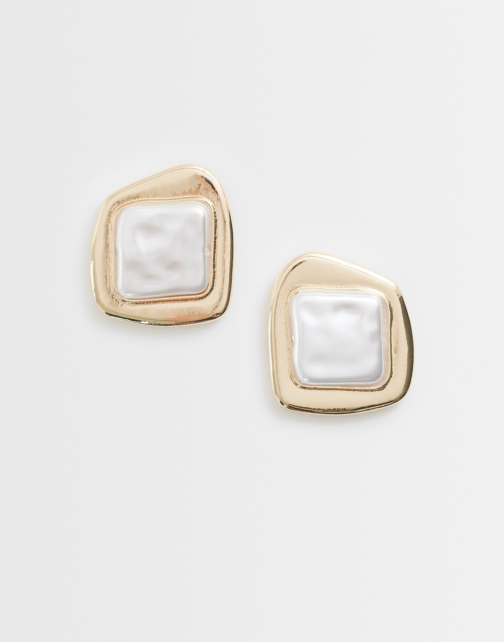 ASOS DESIGN stud earrings with faux pearl stone setting in gold tone