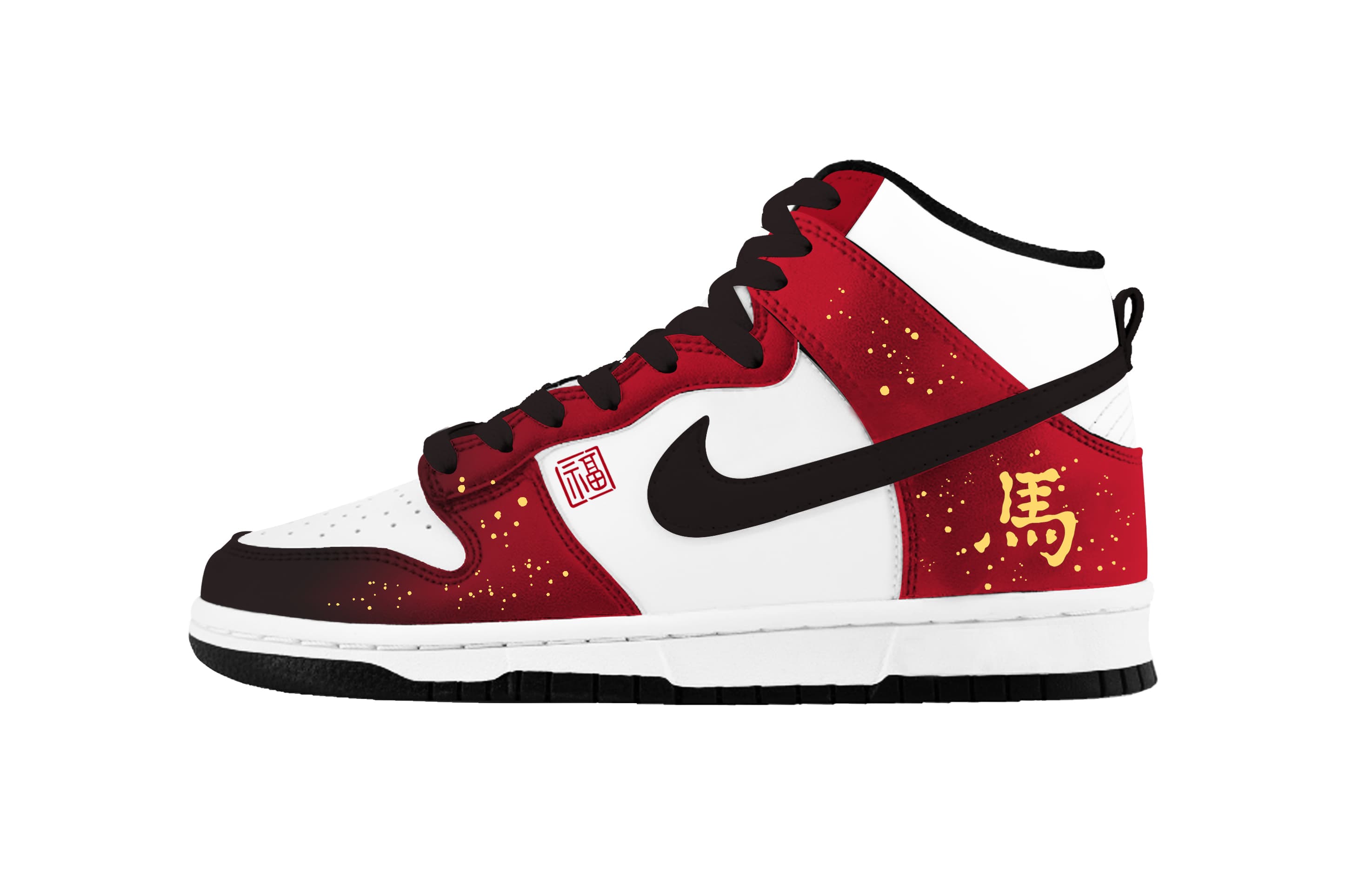 Custom SneakersNike Dunk Horse Brings Luck Year of the Horse CNY New Year Edition Chicago West Coast Fashion Versatile Auspicious Smooth Wear-Resistant High-Top Skate Shoes Women's Black White Red Gold
