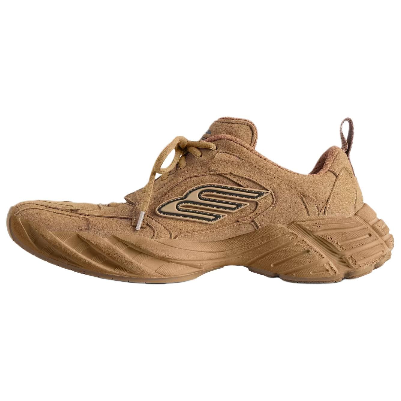 Balenciaga Monday Calf Leather Suede 3B Sport Logo Pattern Round Toe Lace-Up Distressed Destroyed Low-Top Dad Shoes Women's Brown