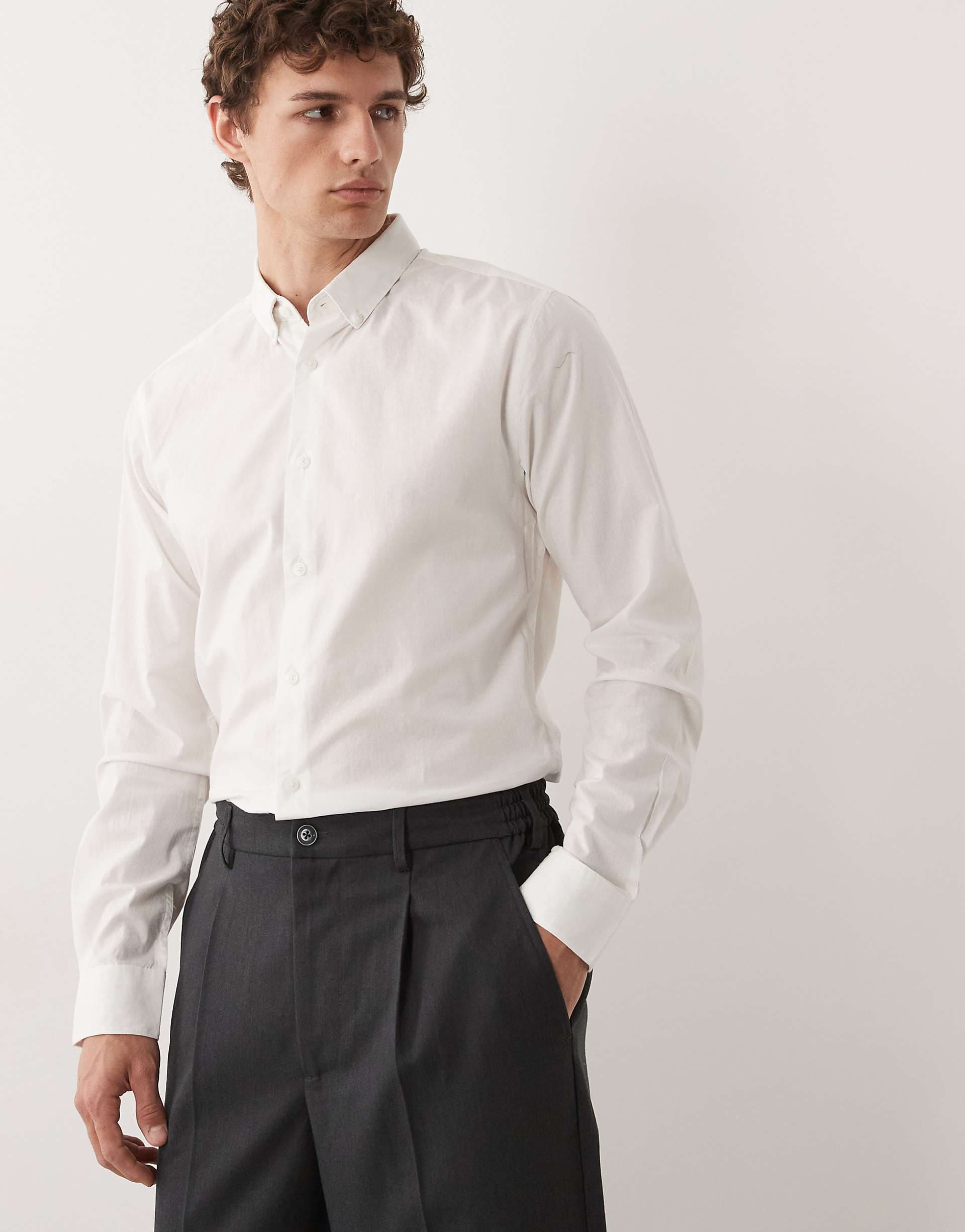 Only & Sons slim fit stretch poplin shirt in white