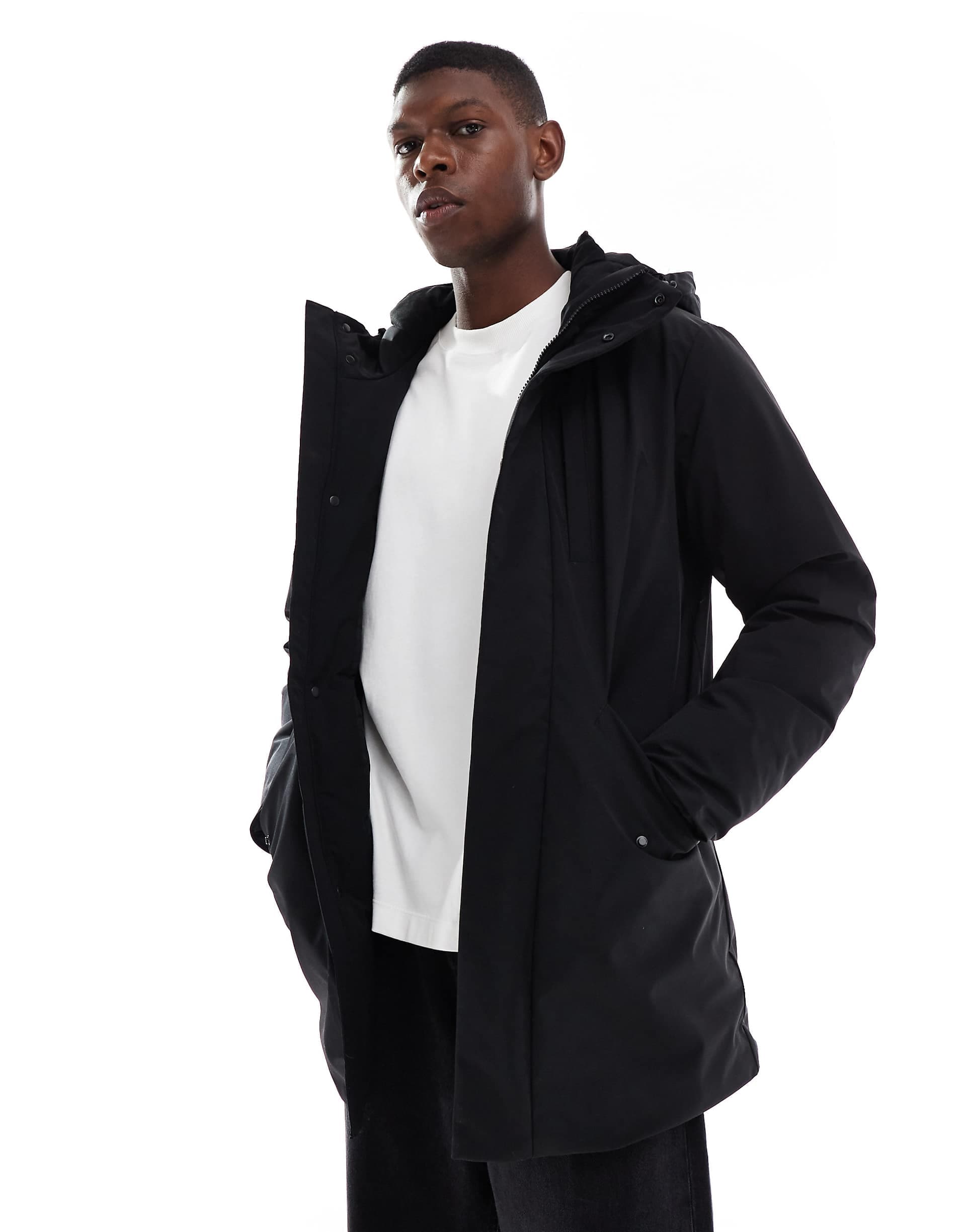 ONLY & SONS hooded waterproof parka in black