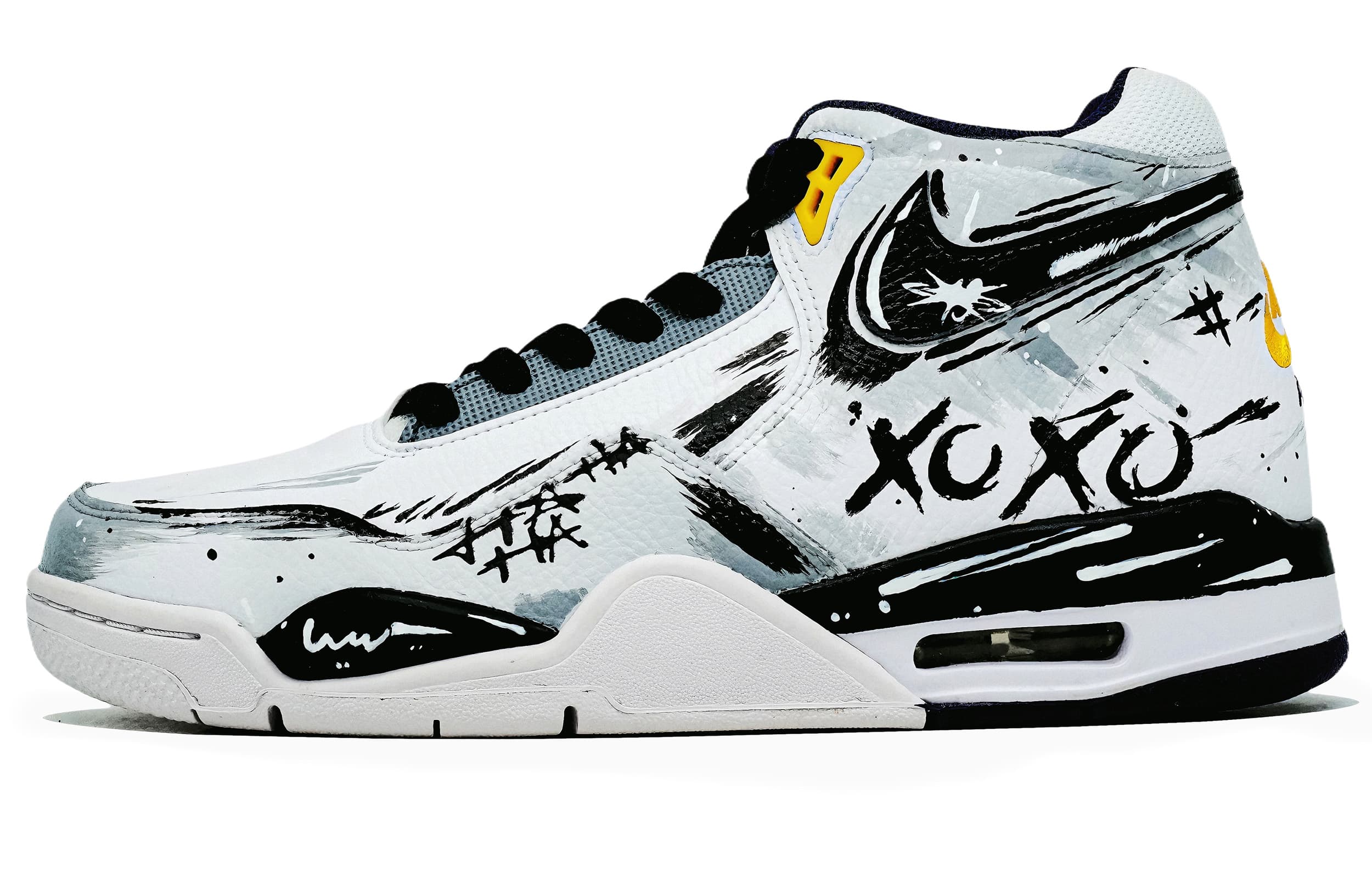 Custom SneakersNike Flight Legacy 'Ink Shadow Leap' Graffiti Street Simple Trendy Versatile Premium Leather Wear-Resistant Anti-Slip Mid-Top Retro Basketball Shoes Men's