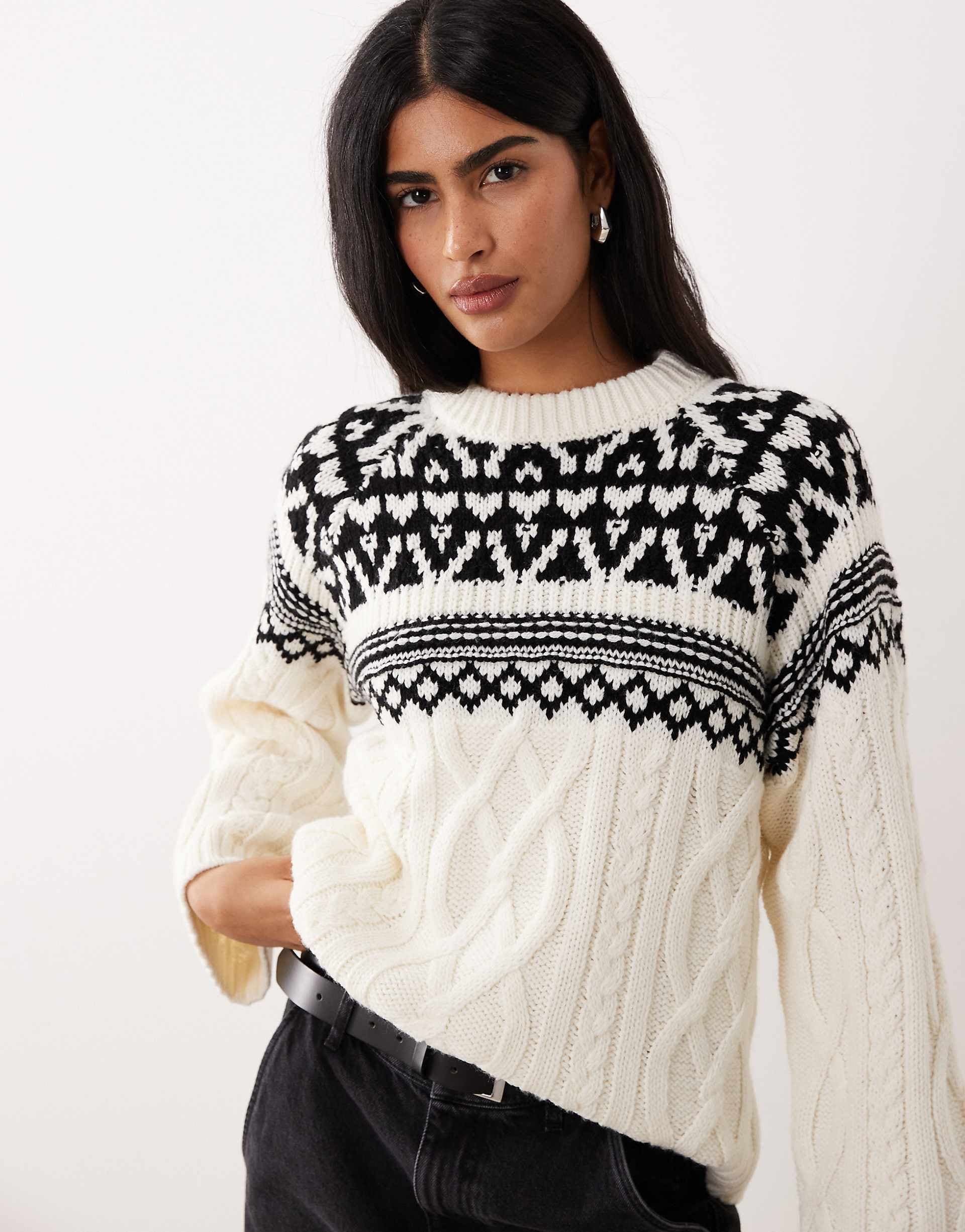 Gina Tricot jacquard knit sweater in cream