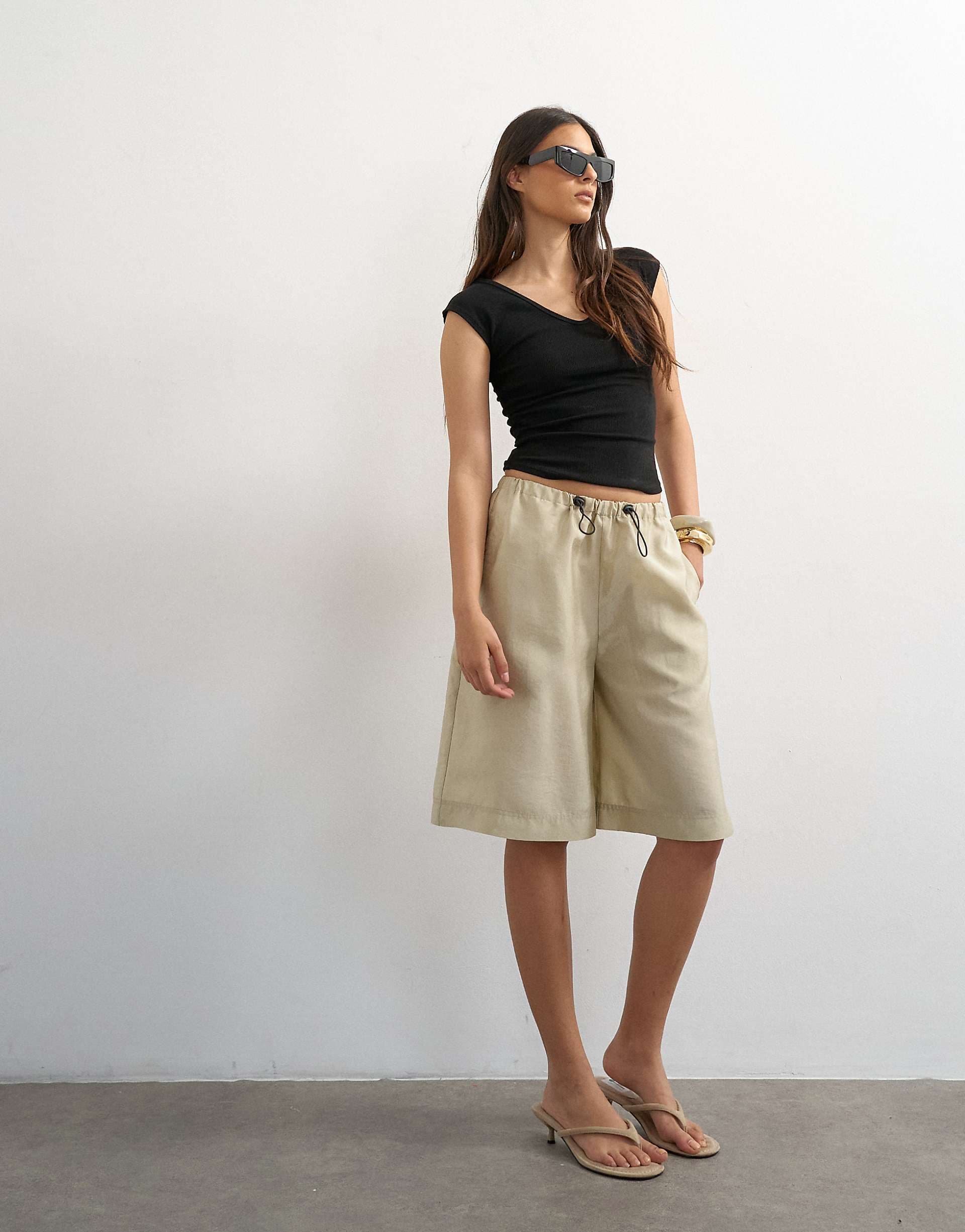 Topshop taffeta A line longline shorts in oyster
