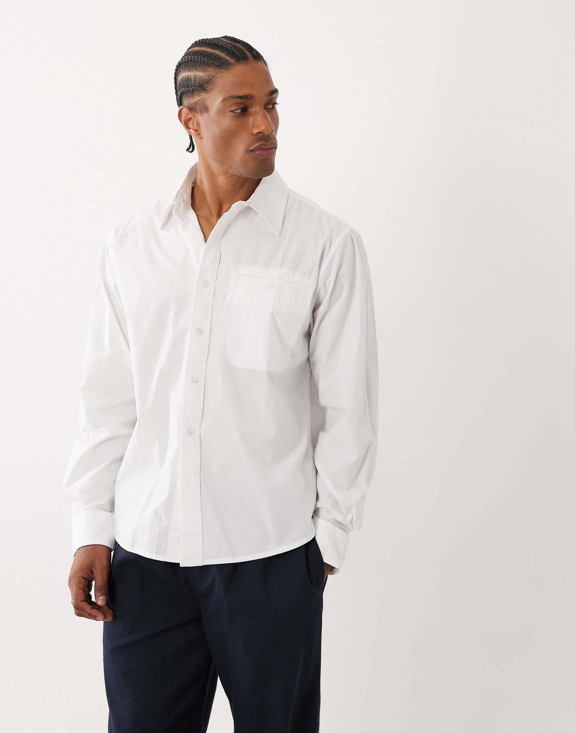 Farah Archive Rubin long sleeve oversized poplin logo shirt in white