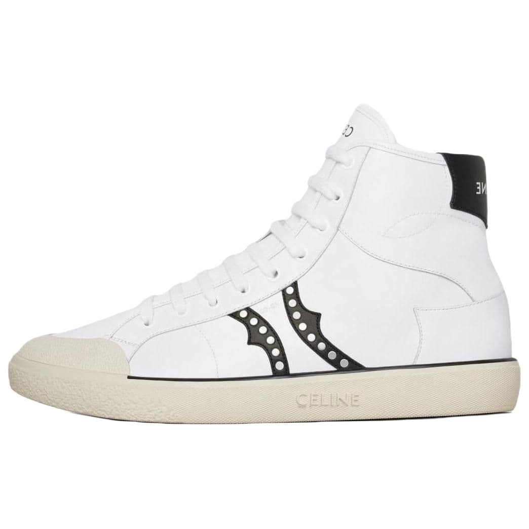 CELINE Calfskin Casual Comfortable High-Top Sneakers Men's White