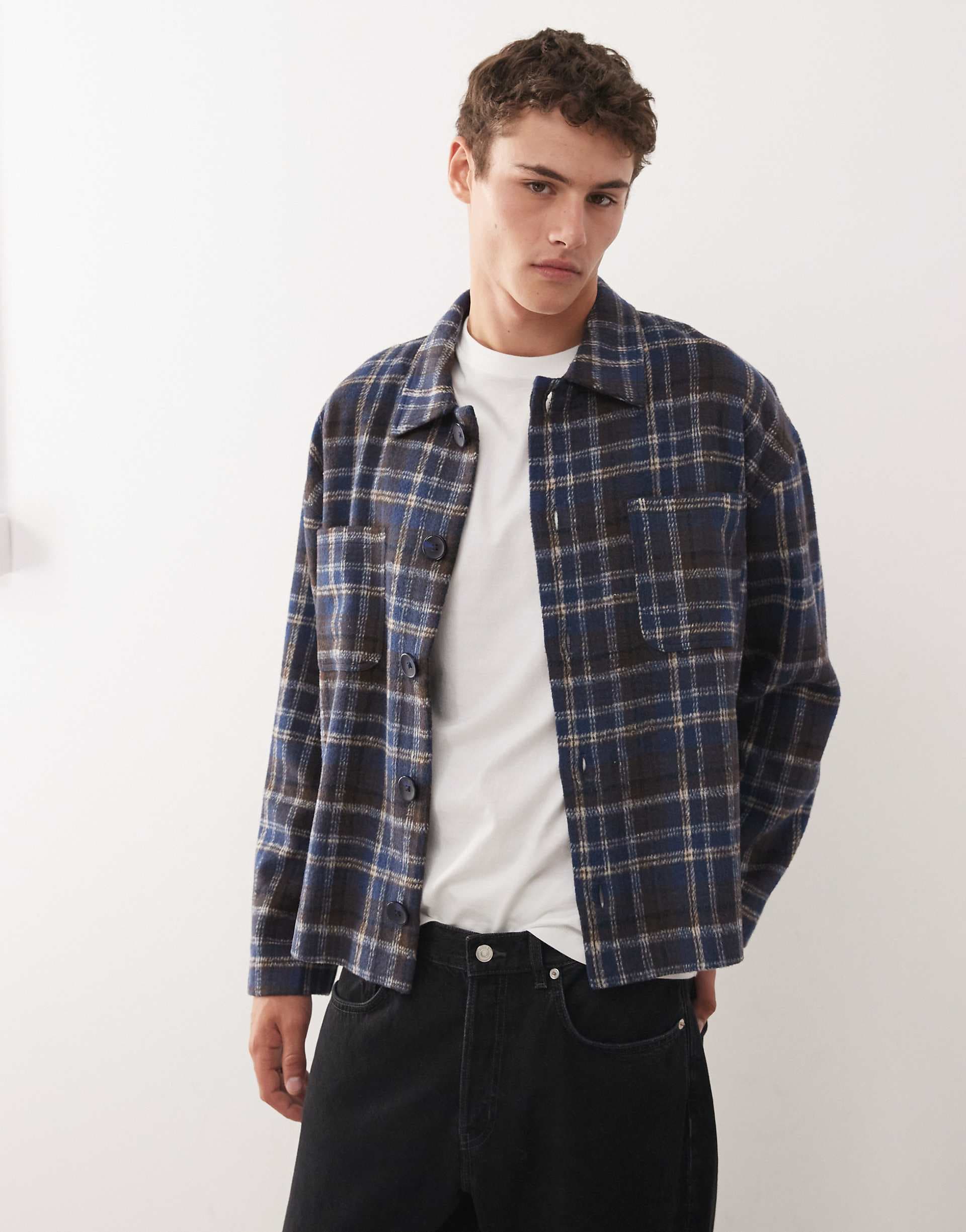 Reclaimed Vintage oversized shacket in blue plaid