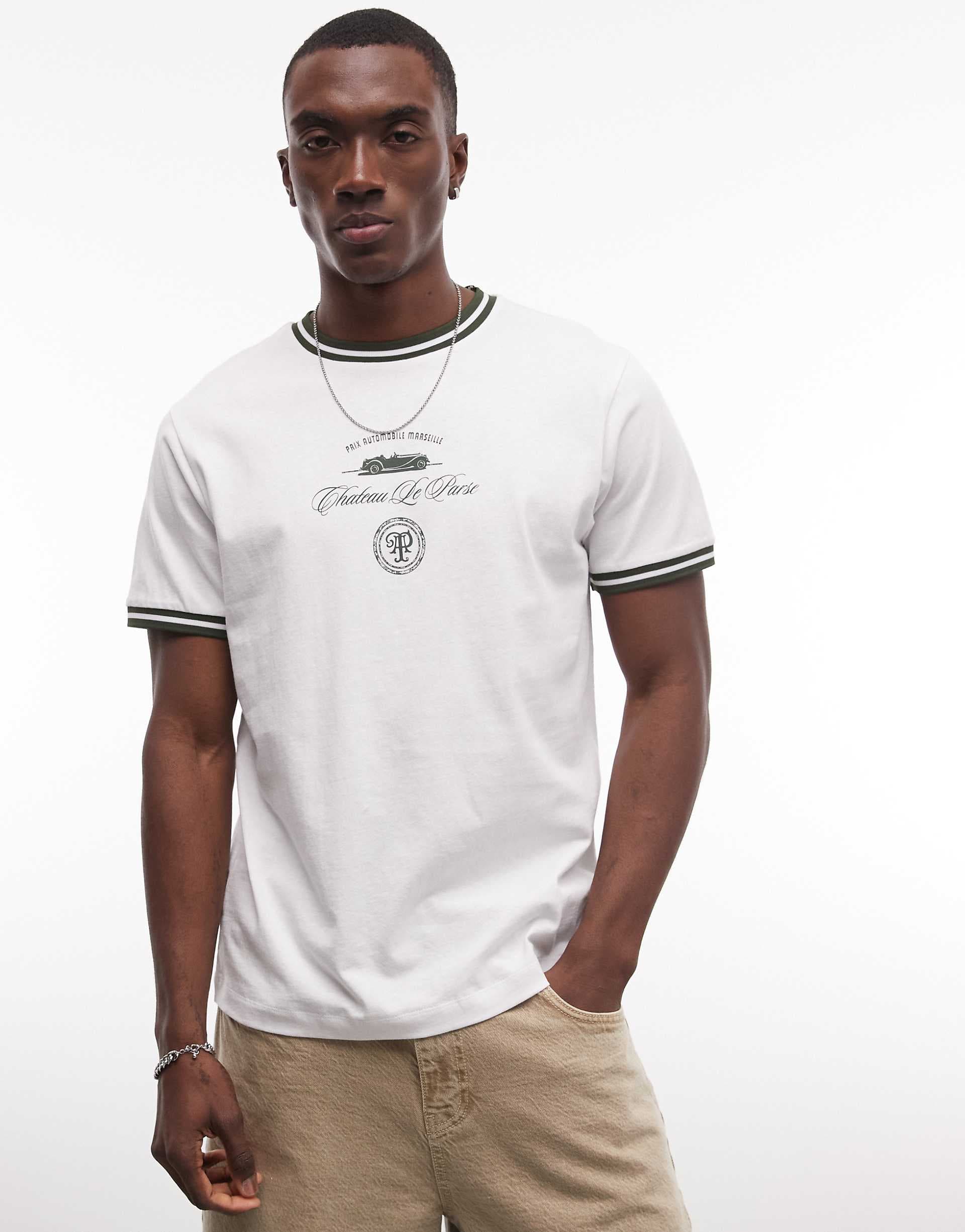 ASOS DESIGN regular fit T-shirt with text graphic in white