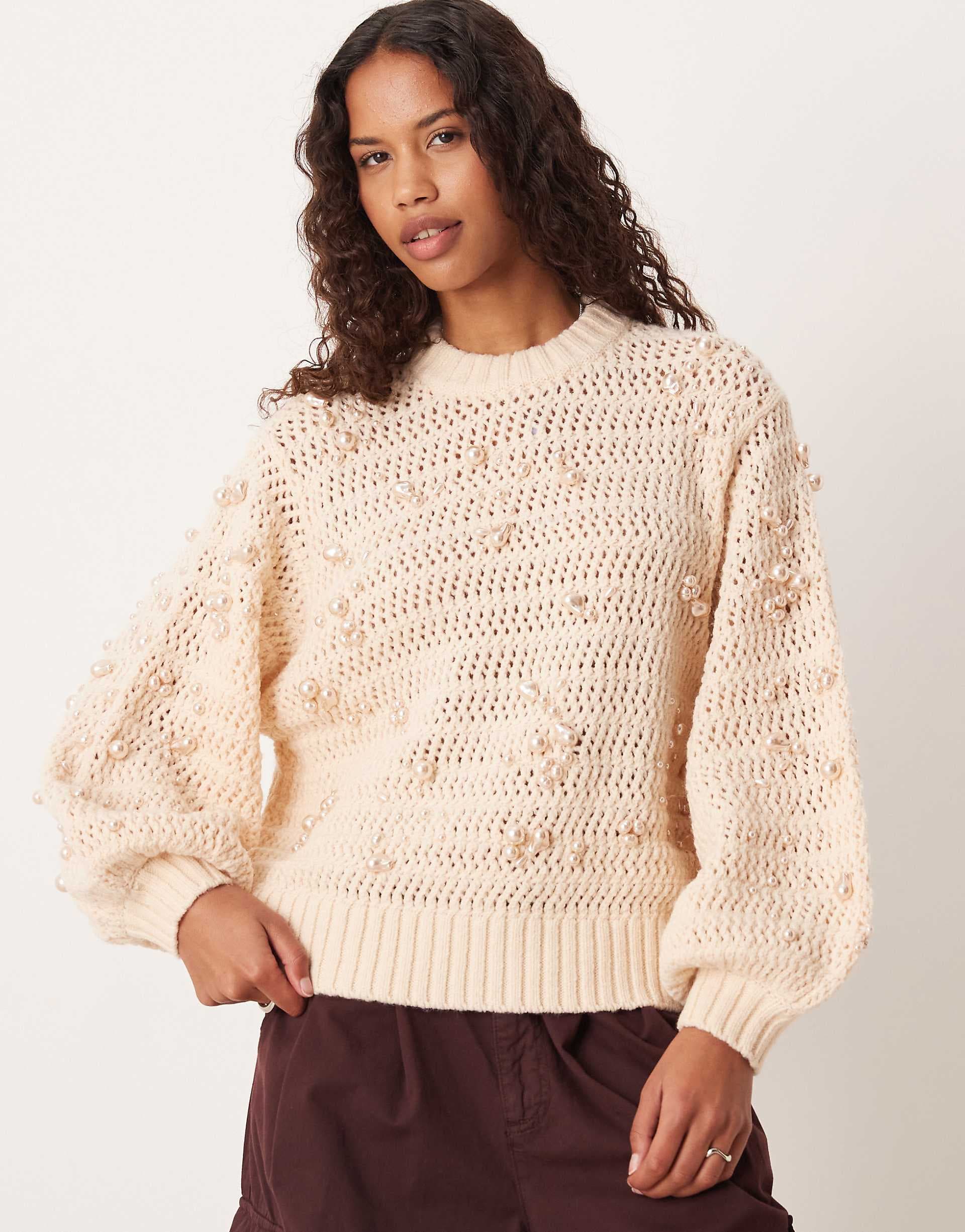 ASOS DESIGN embellished oversized sweater in pretty stitching