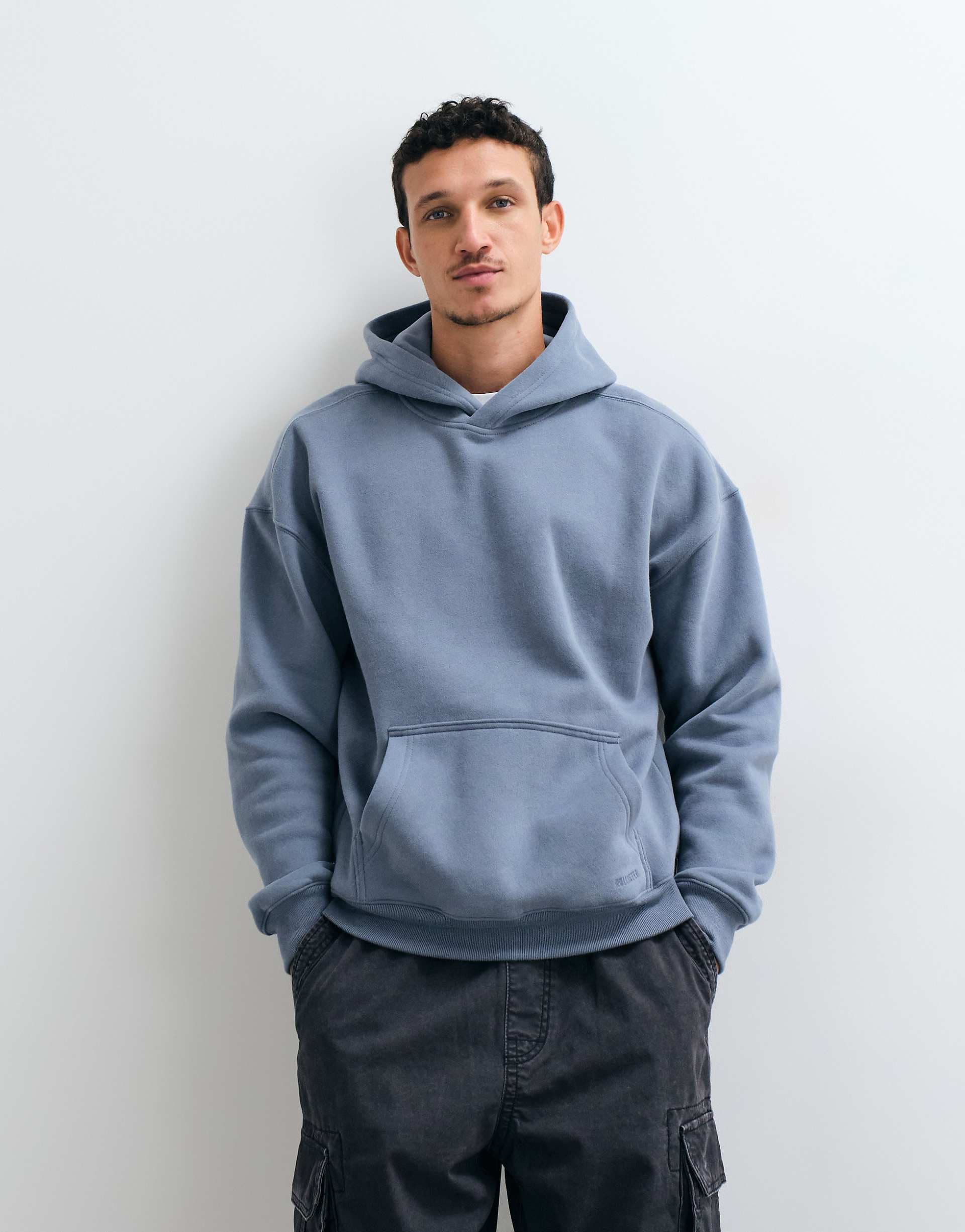 Hollister boxy fit hoodie in light blue