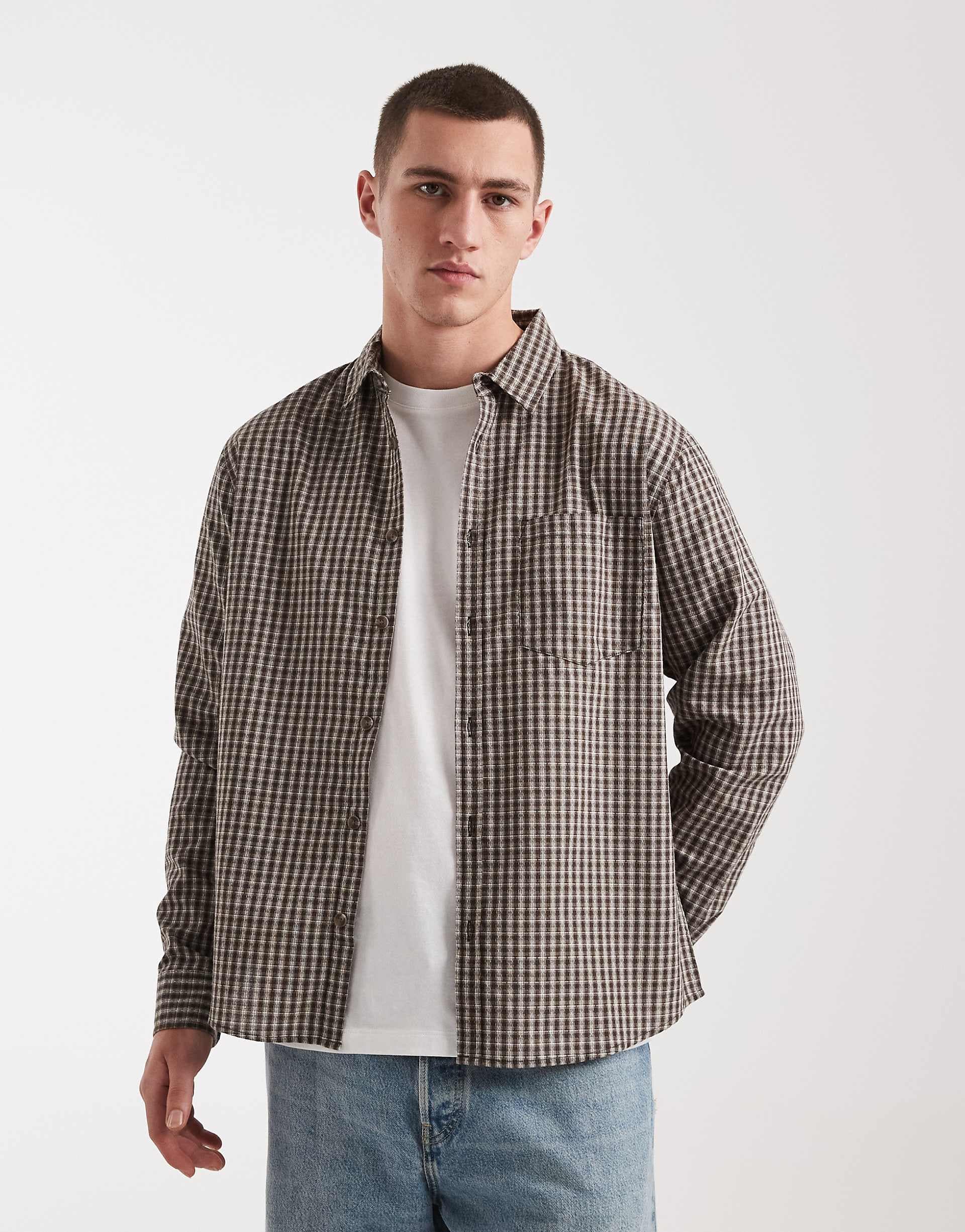 Cotton On long sleeve shirt in brown white plaid