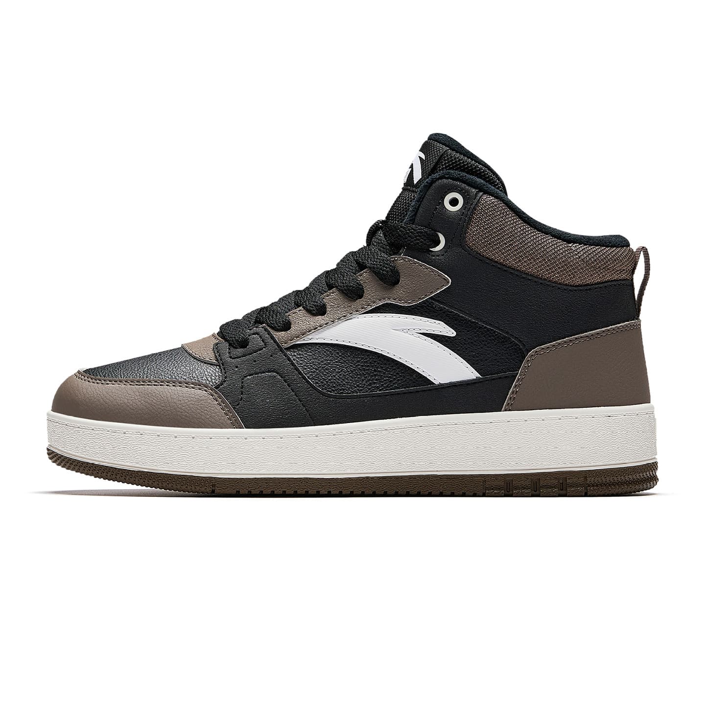 Anta Original Year 2 Leather High-Top Casual Fashion Campus Commute Anti-Slip Wear-Resistant Warm Fleece-Lined Cushioned Comfort Skate Shoes Men's Black/Enamel Grey/Pure White