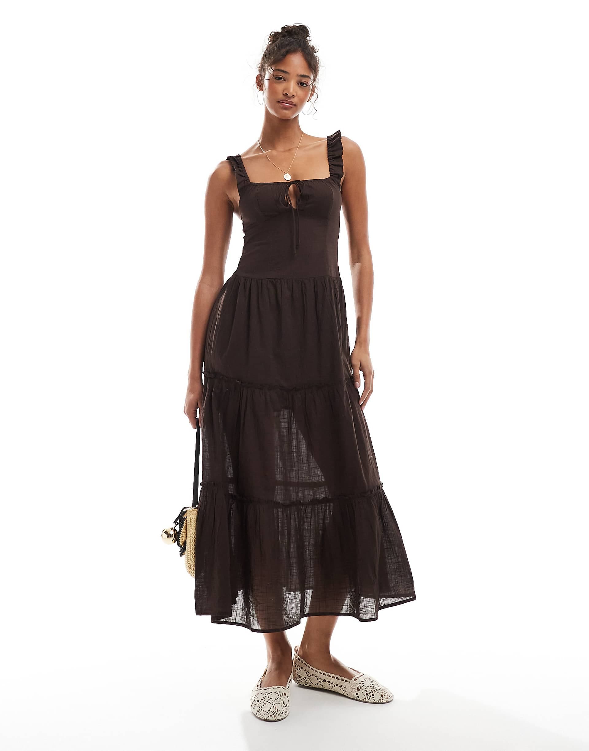 Cotton On skye corset detail maxi dress in dark oak