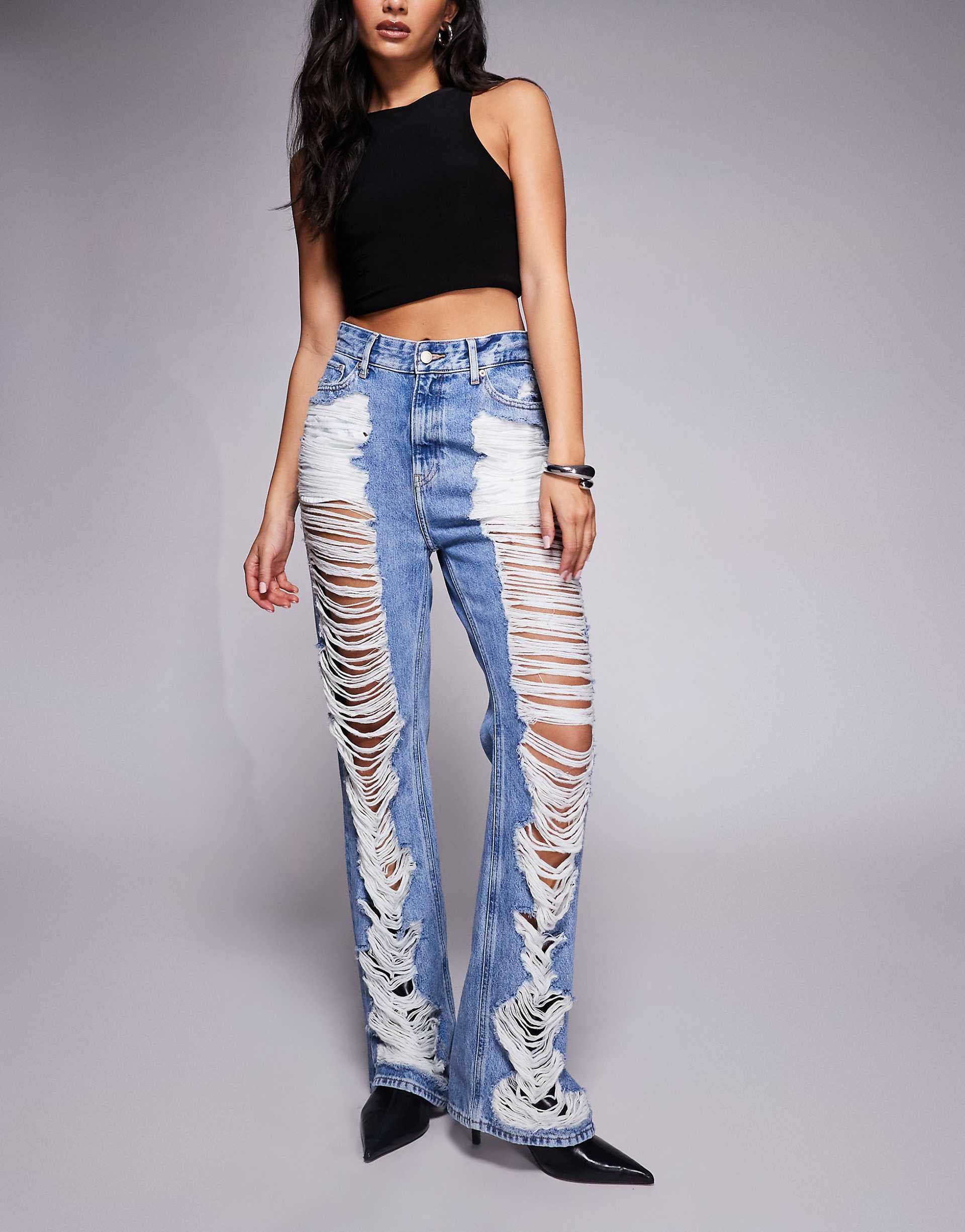 Good American the Khloé extreme rips high rise jeans in mid blue wash