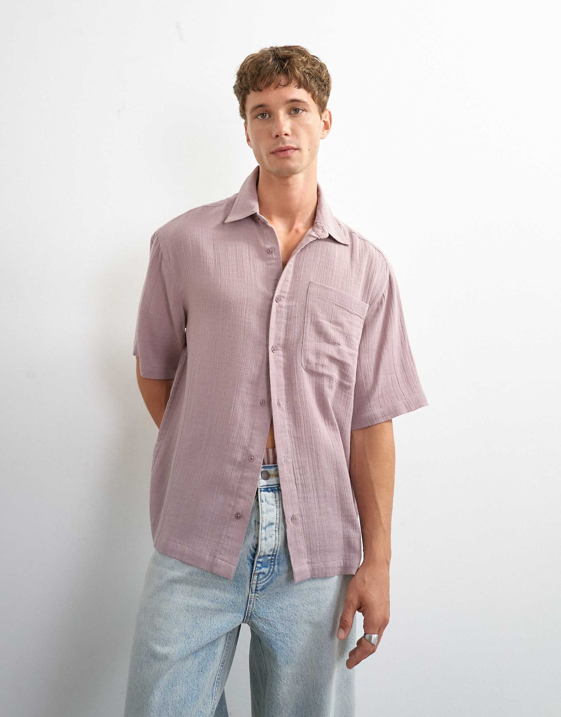 Topman oversized fit textured cheesecloth short sleeve shirt in washed lilac