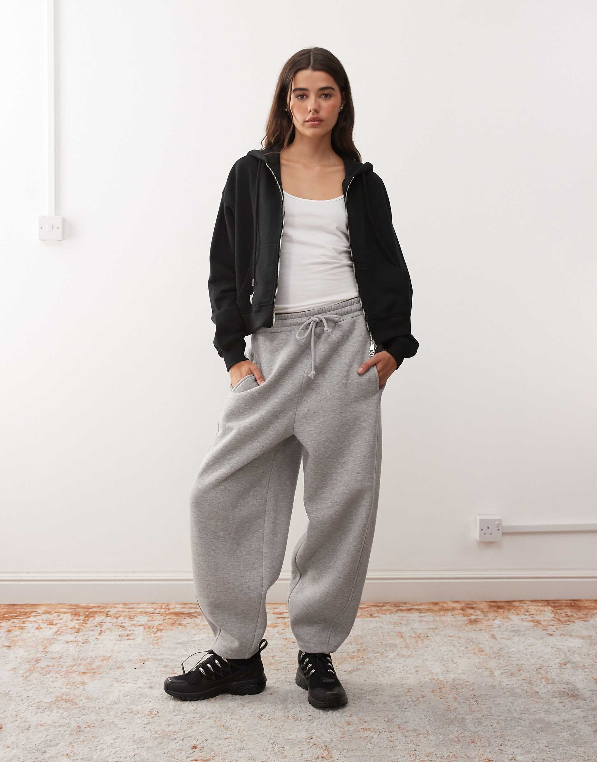 Reclaimed Vintage barrel leg brushback sweatpants in heather gray