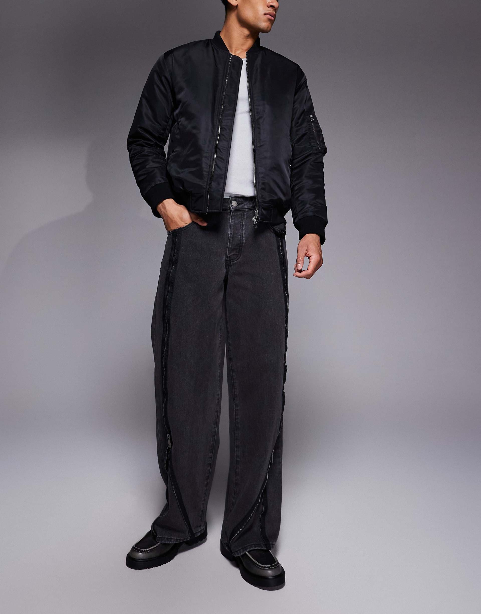 Liquor N Poker onyx zip detail baggy jeans in black