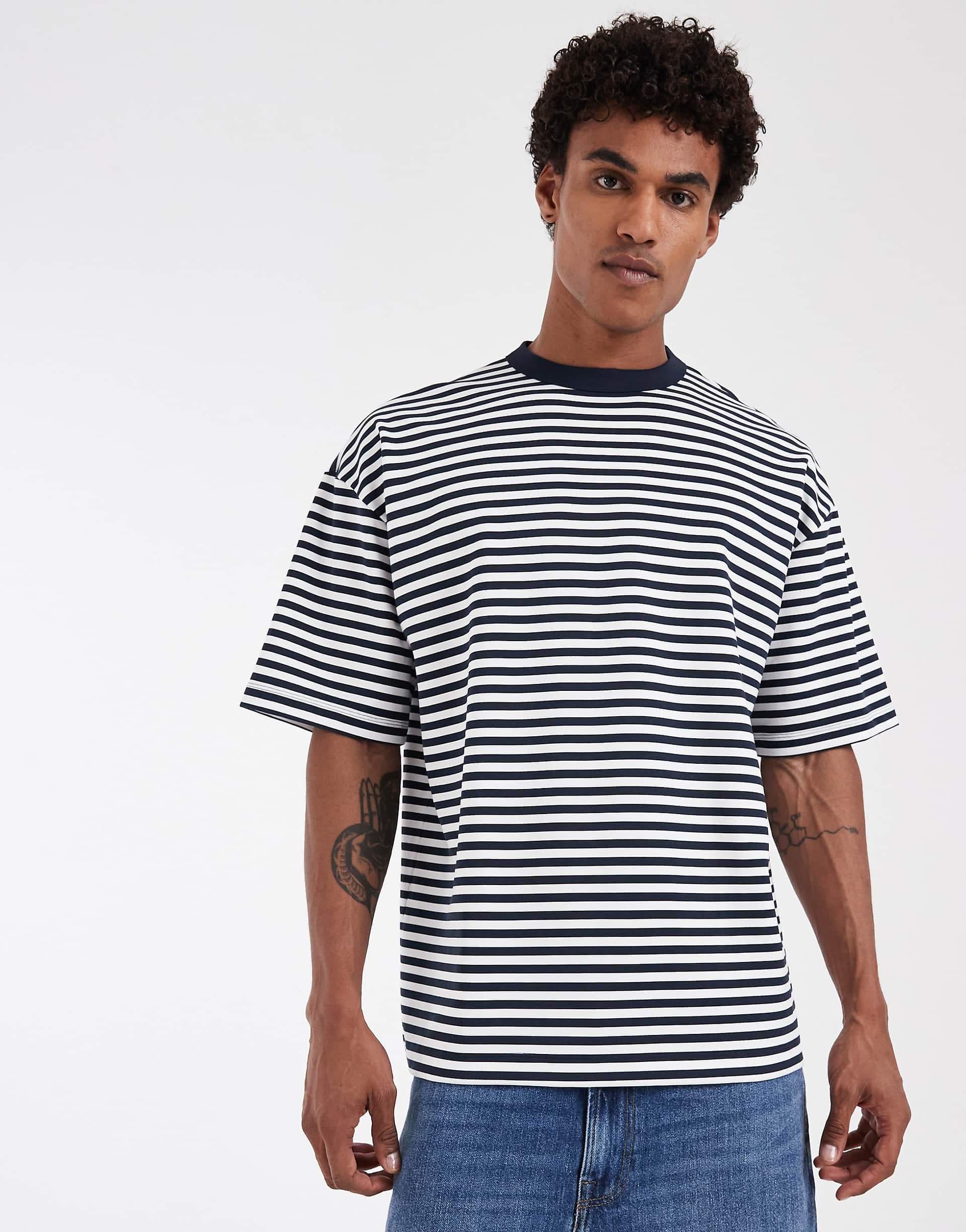 ASOS DESIGN breatheMAX™ oversized T-shirt in navy stripe
