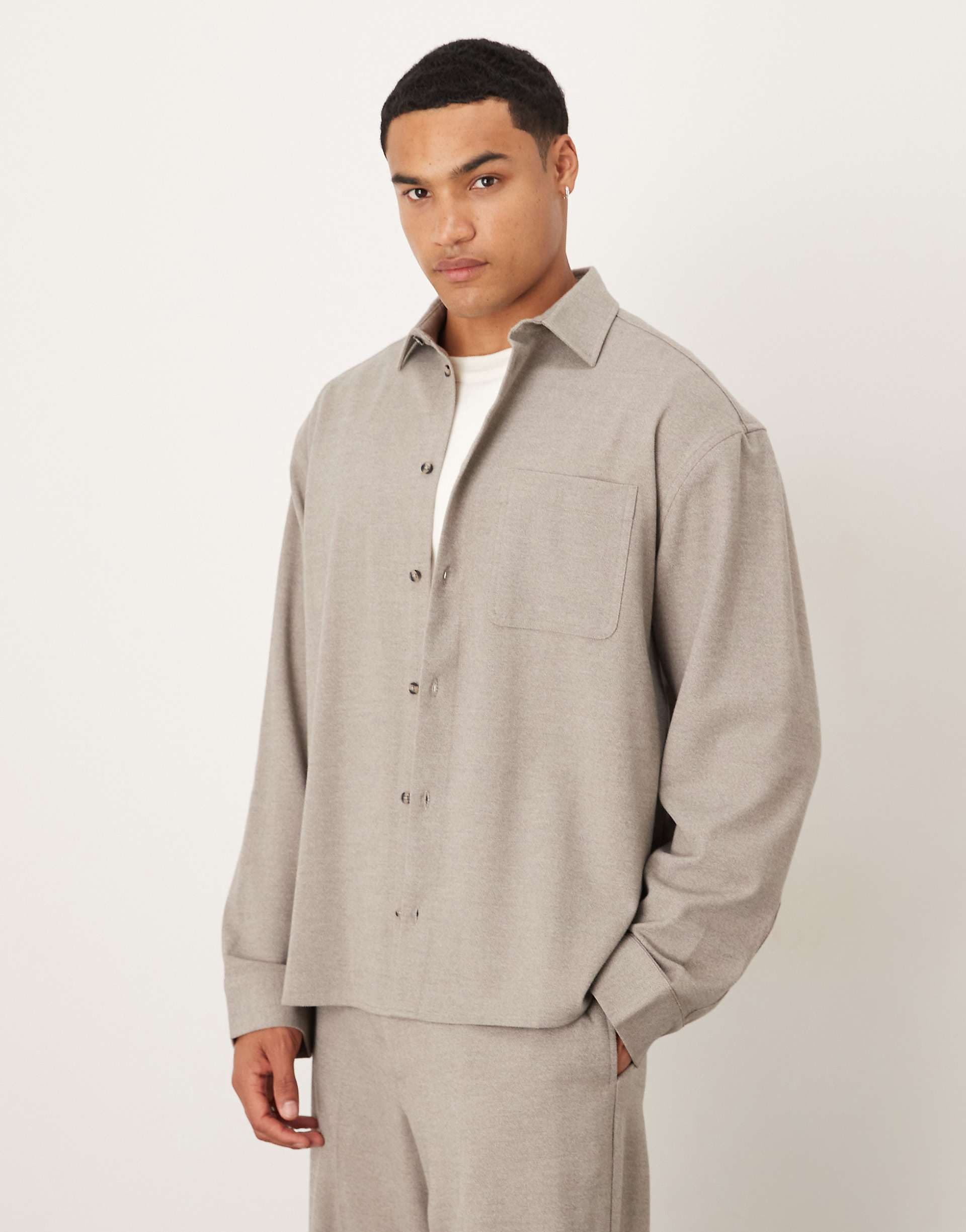 ASOS DESIGN oversized boxy shirt in neutral brushed twill