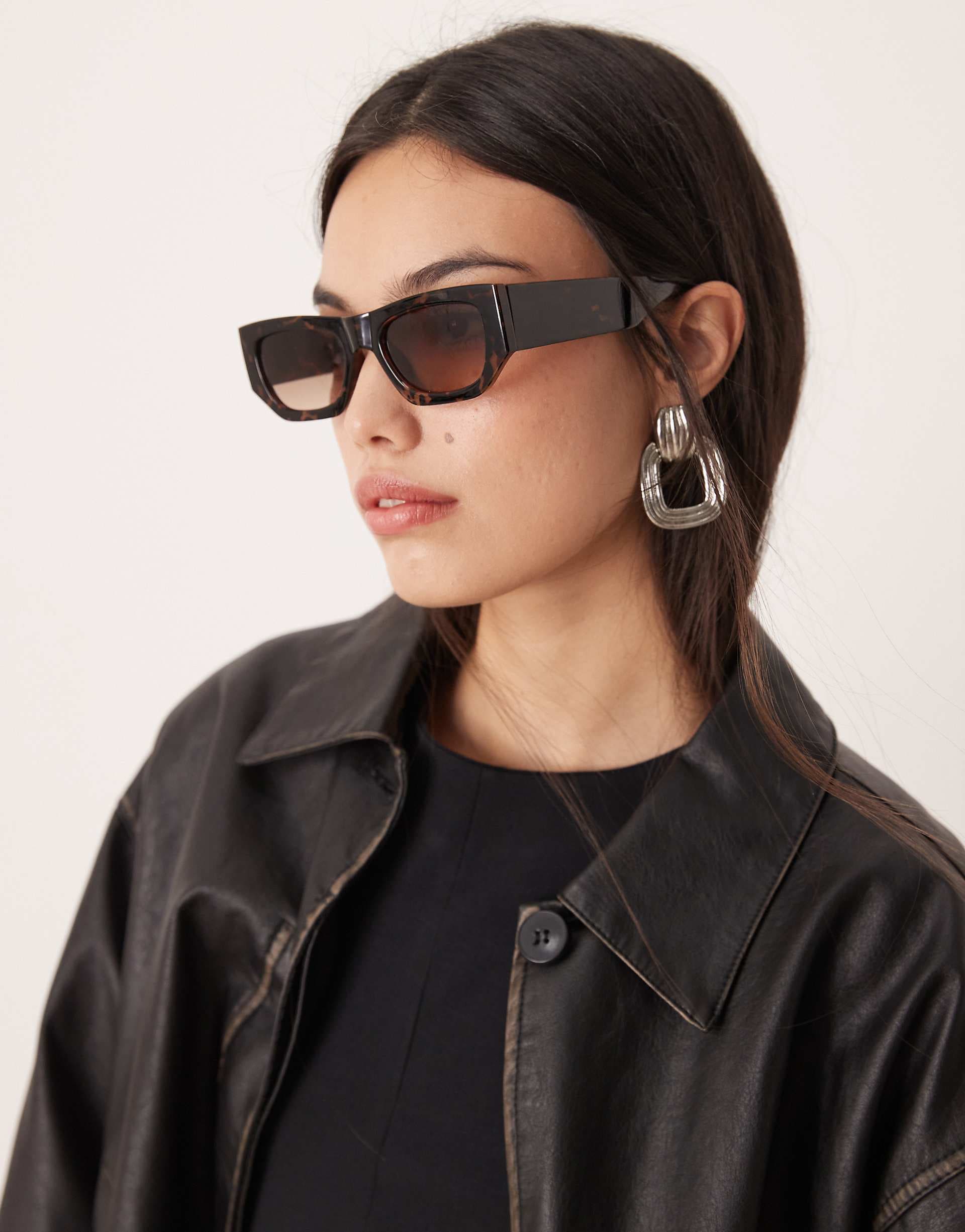 ASOS DESIGN angular mid square sunglasses in dark tort